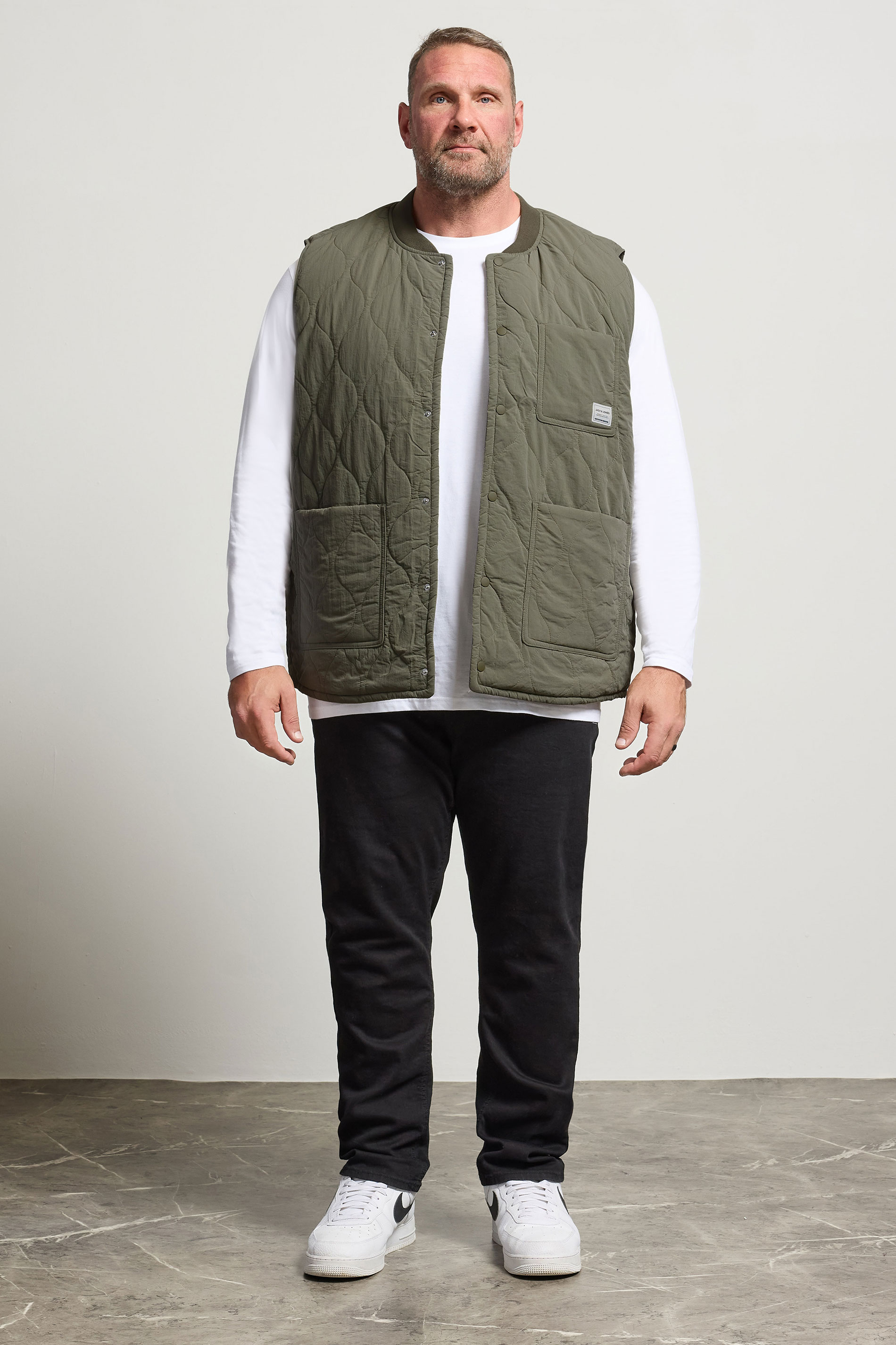 JACK & JONES Big & Tall Olive Green Liner Vest | BadRhino 2