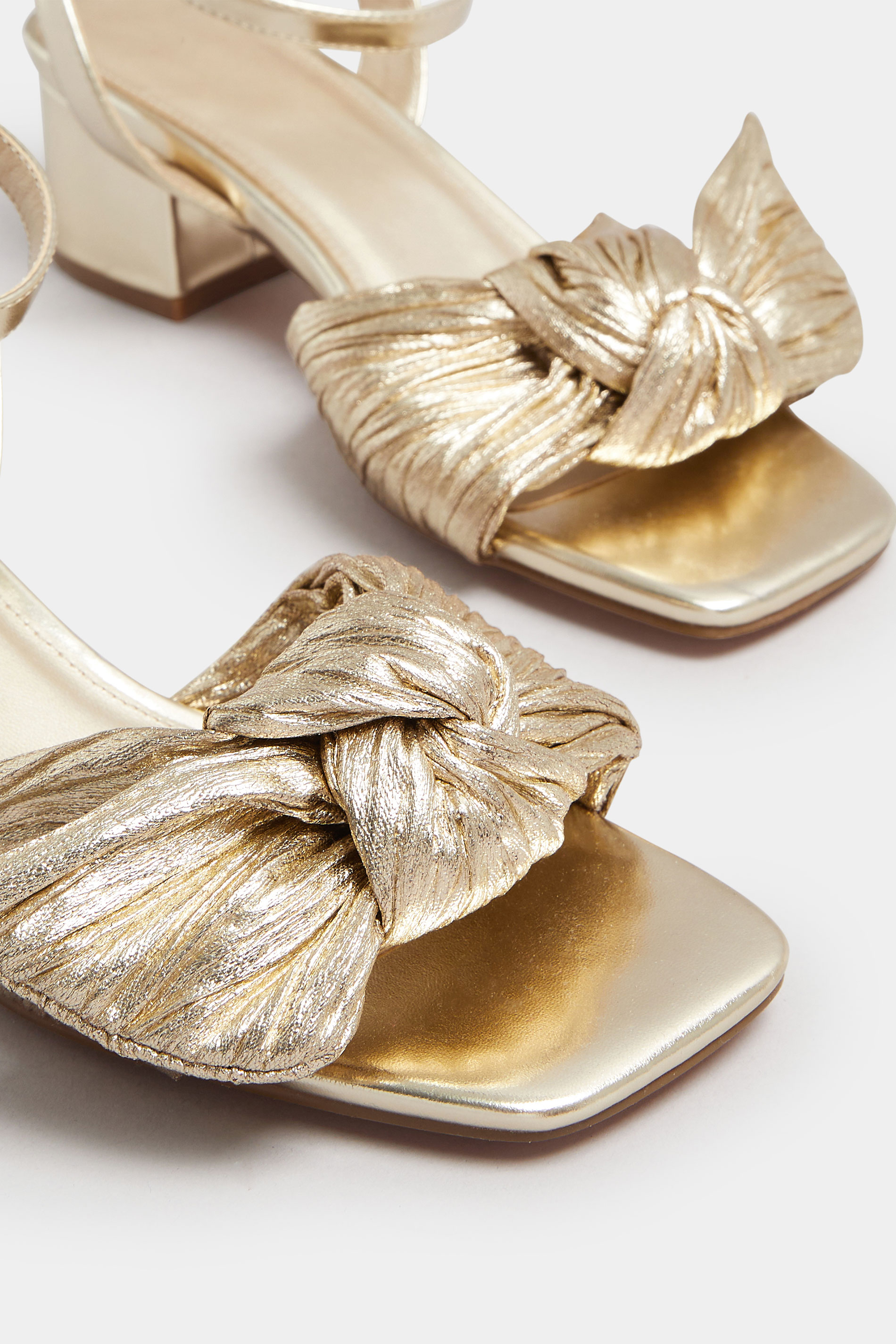 Gold Bow Mid Block Heel Sandals In Extra Wide EEE Fit | Yours Clothing 6