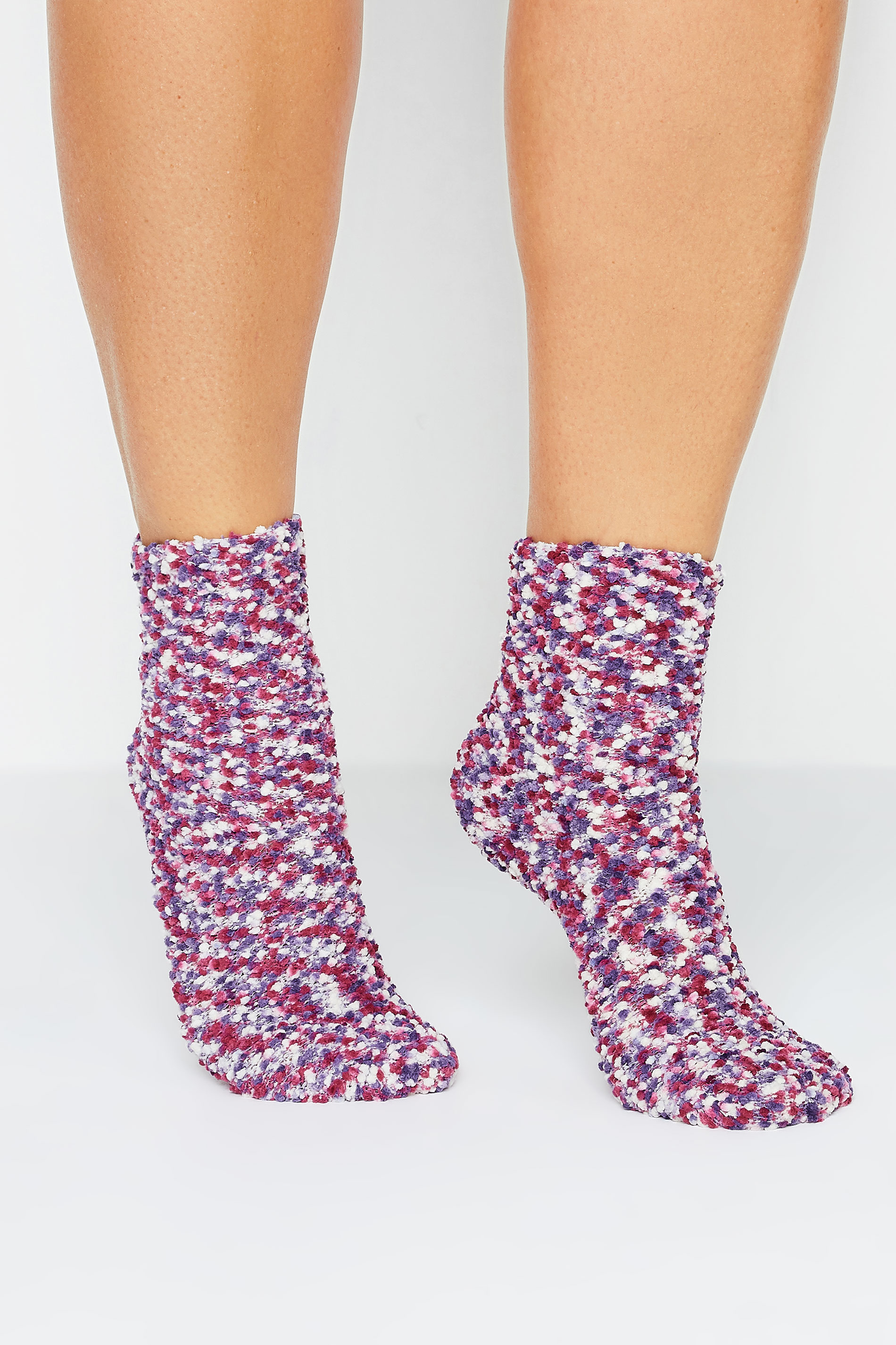 YOURS 2 PACK Purple & Red Cosy Textured Ankle Socks | Yours Clothing 2