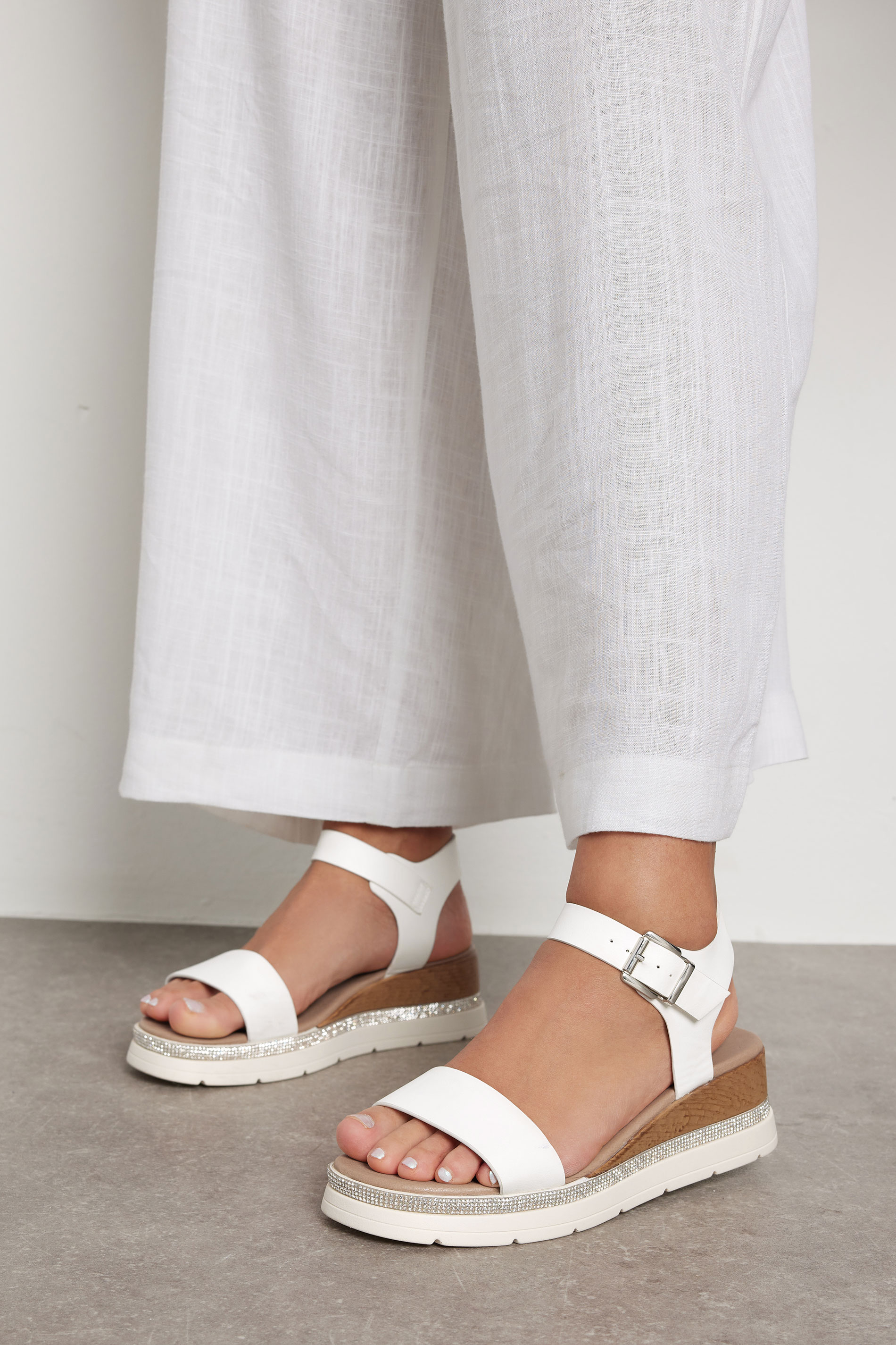 White Diamante Flatform Sandals In Wide E Fit & Extra Wide EEE Fit | Yours Clothing 1