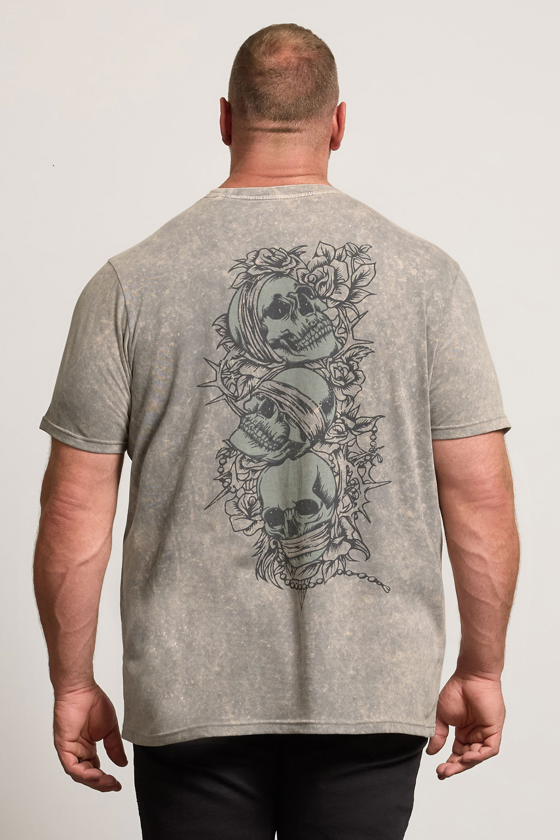 BadRhino Big & Tall Grey Acid Wash Skull Graphic T-Shirt | BadRhino 3