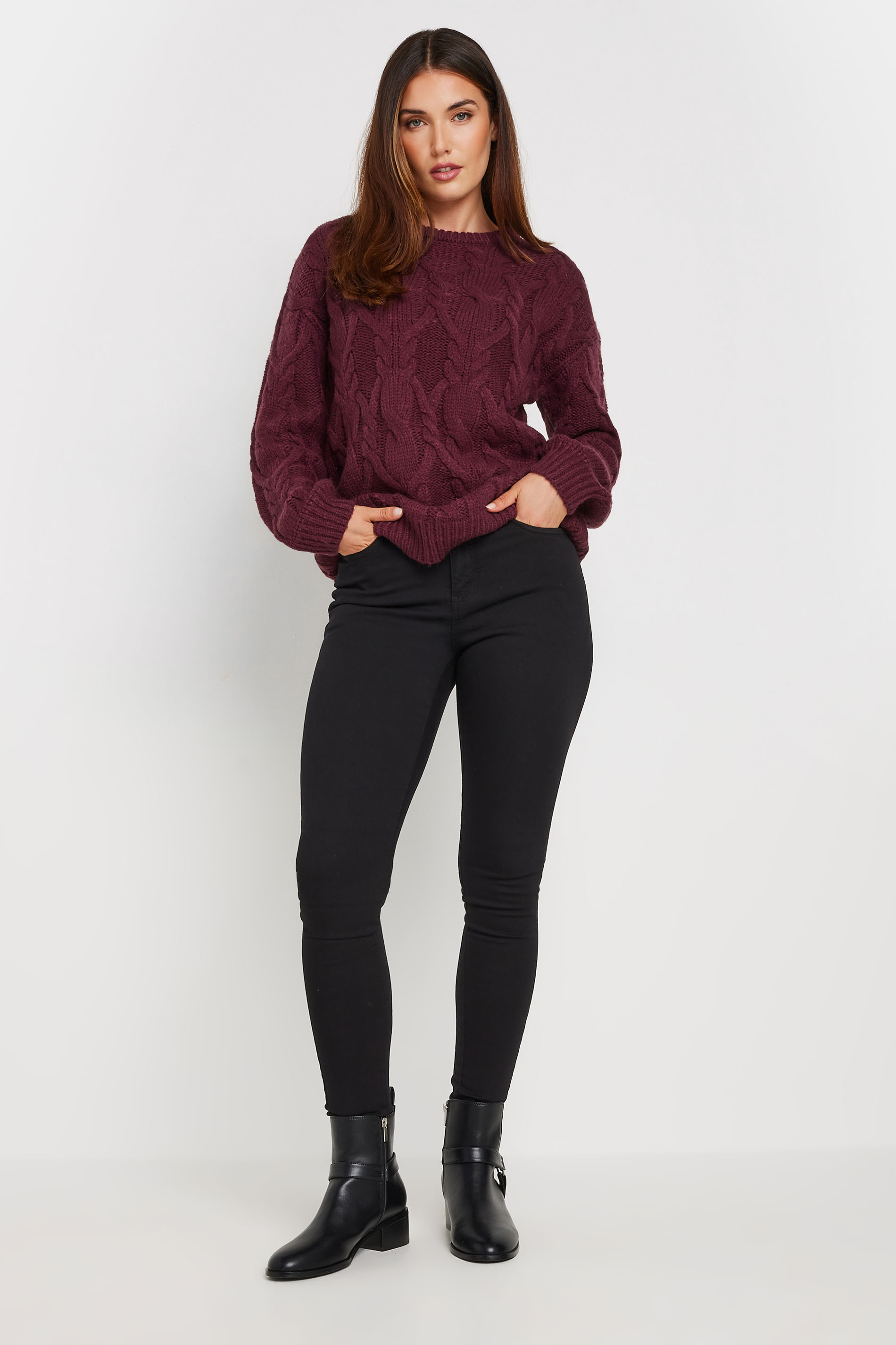 LTS Tall Women's Burgundy Red Cable Knit Jumper | Long Tall Sally 3