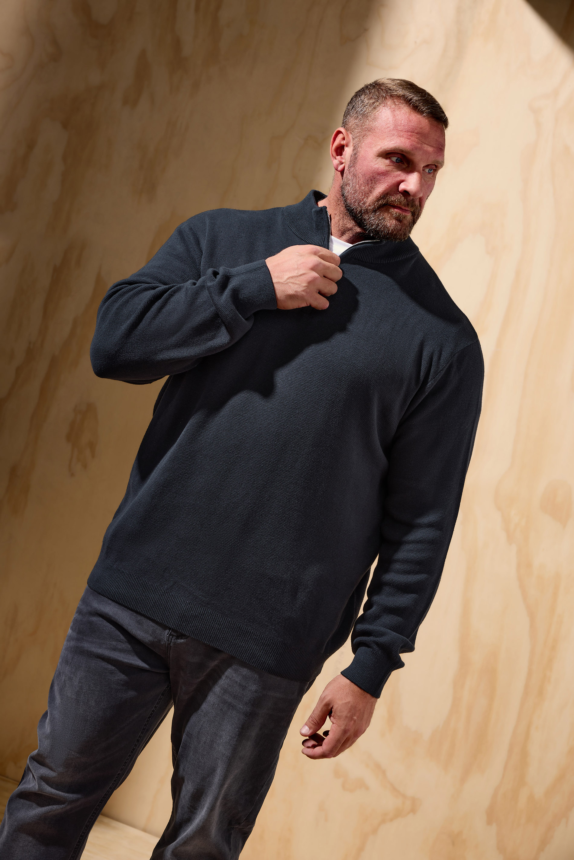 BadRhino Big & Tall Black Milano Quarter Zip Jumper | BadRhino 1