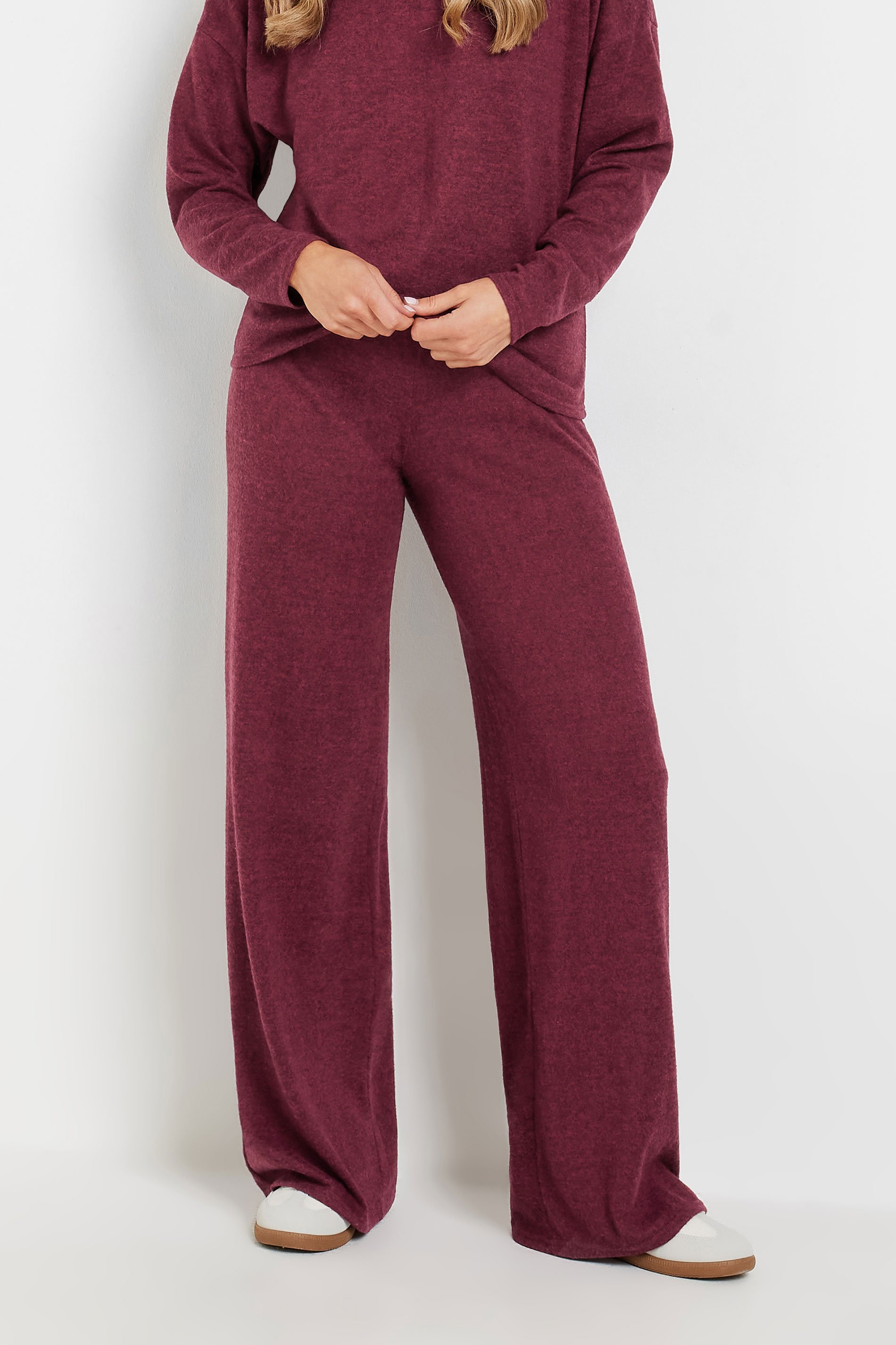 LTS Tall Burgundy Red Drawstring Wide Leg Trousers | Long Tall Sally 2