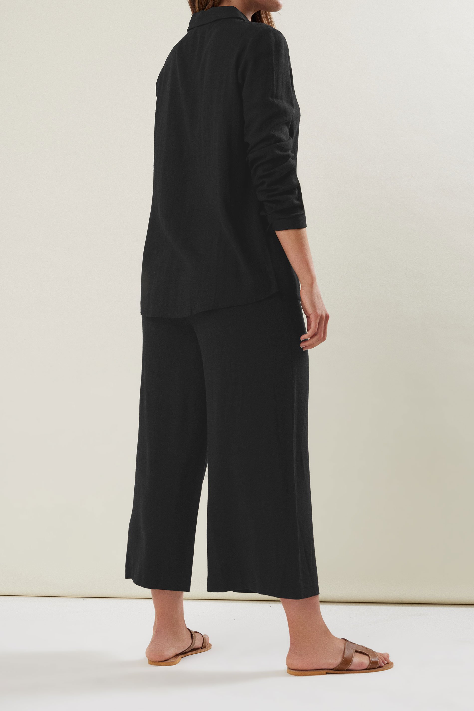 LTS Tall Black Wide Leg Cropped Linen Trousers 4