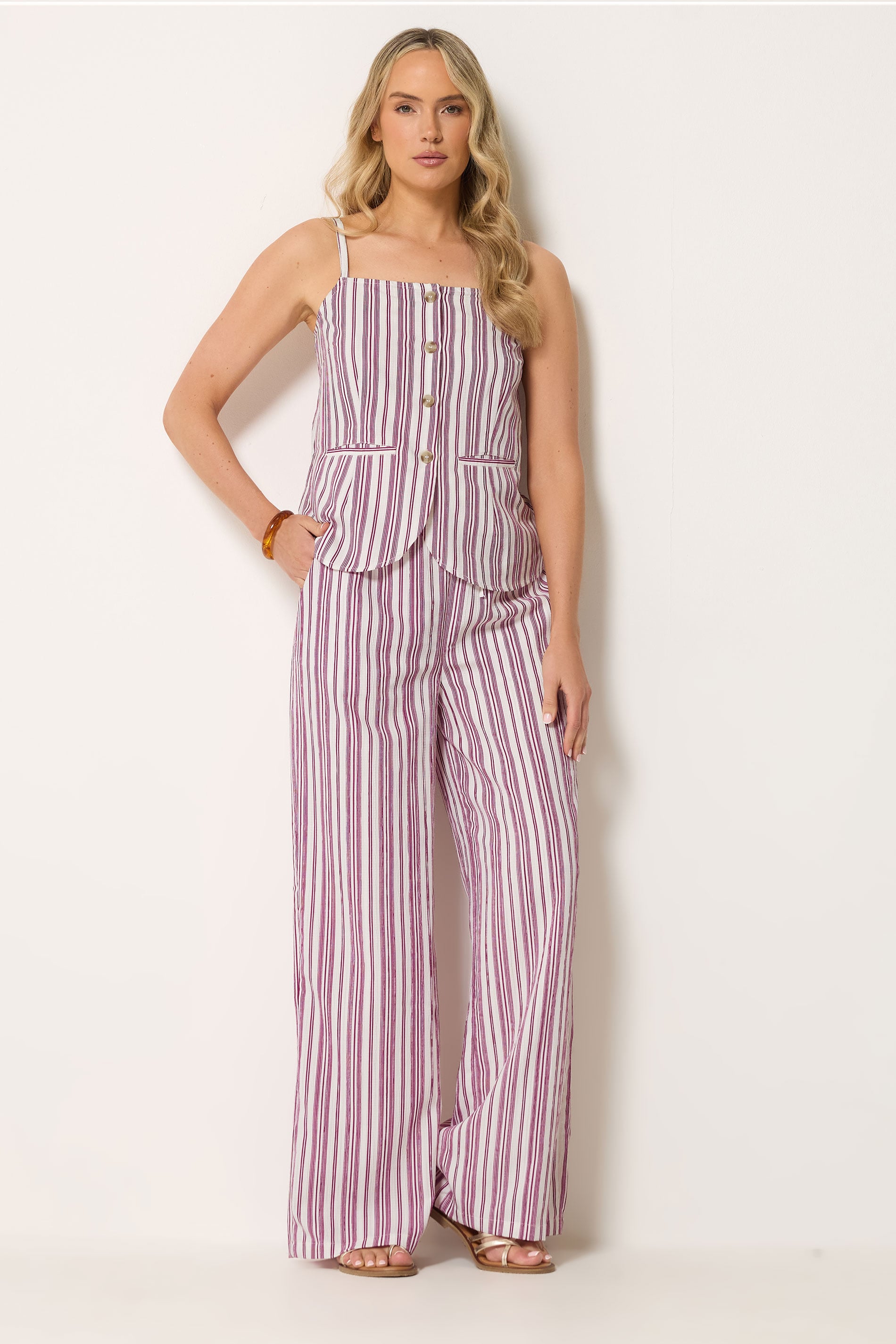 LTS Tall Women's Set Red Stripe Button Waistcoat & Wide Leg Trousers | Long Tall Sally 3