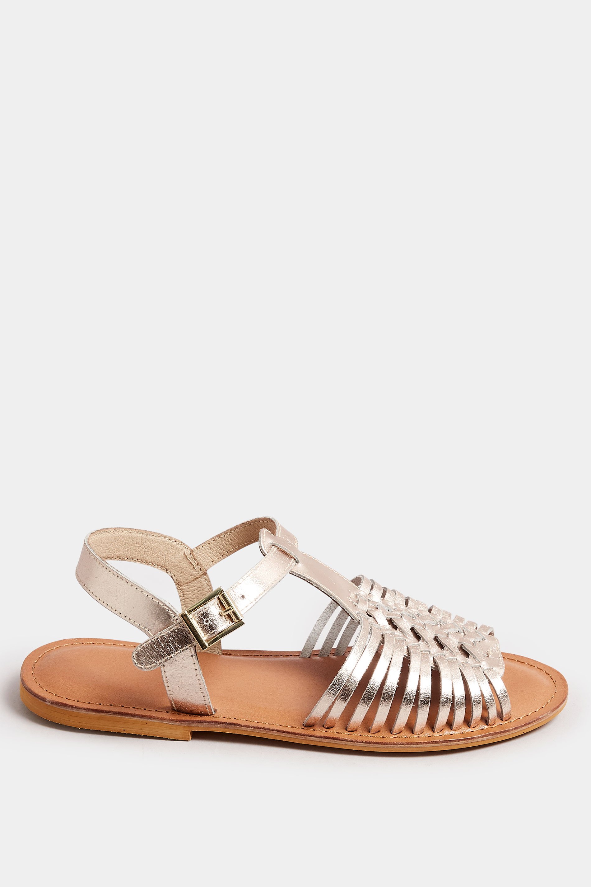 Gold Leather Woven Fisherman Sandals In Extra Wide EEE Fit | Yours Clothing 4
