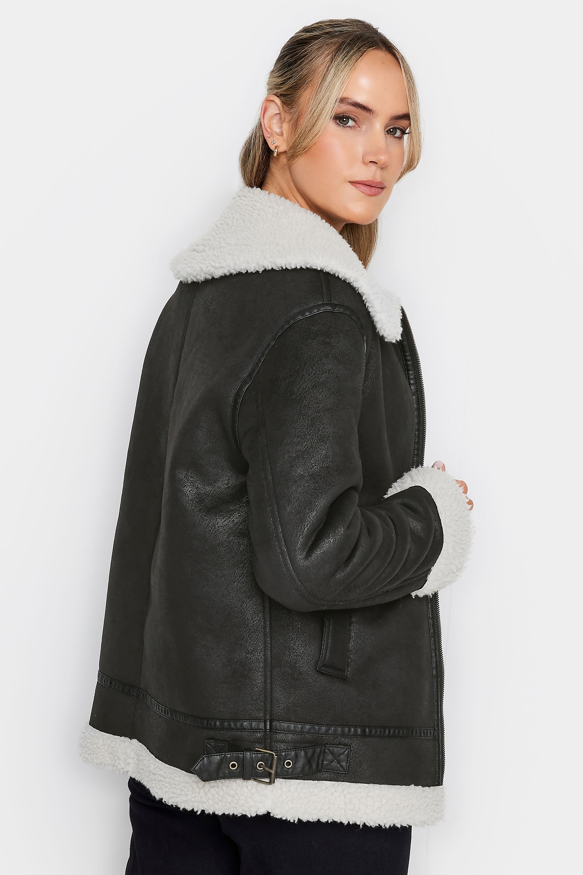 LTS Tall Womens Black Teddy Aviator Jacket | Long Tall Sally  4
