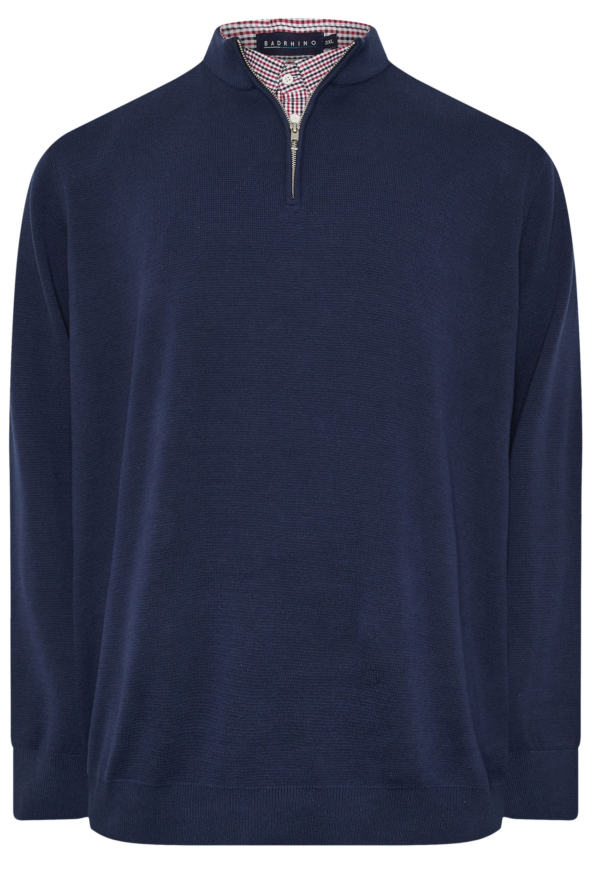 BadRhino Big & Tall Navy Blue Mock Shirt Milano Quarter Zip Jumper | BadRhino 5
