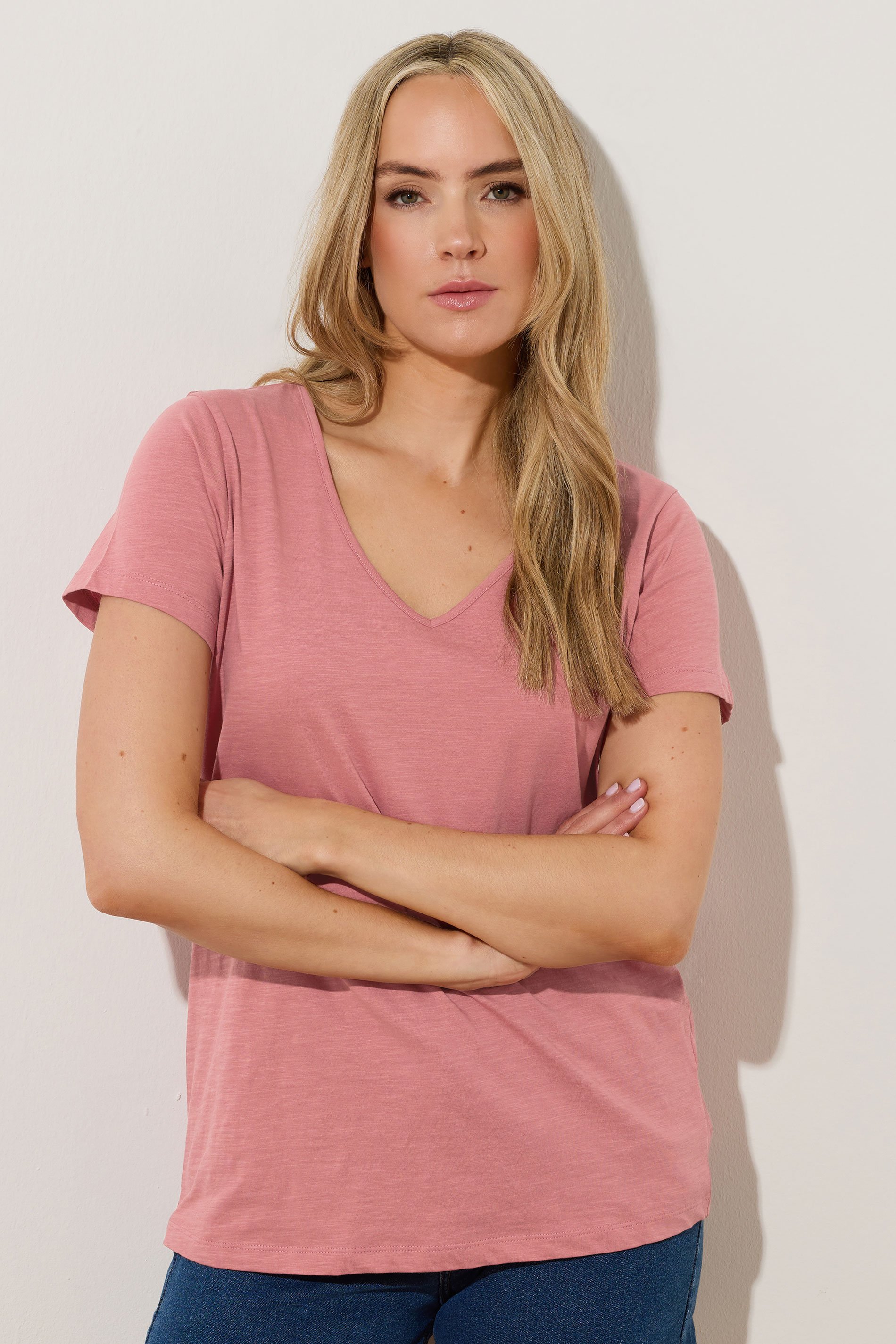 LTS Tall 2 Pack Pink & Grey V-Neck T-Shirts | Long Tall Sally  2