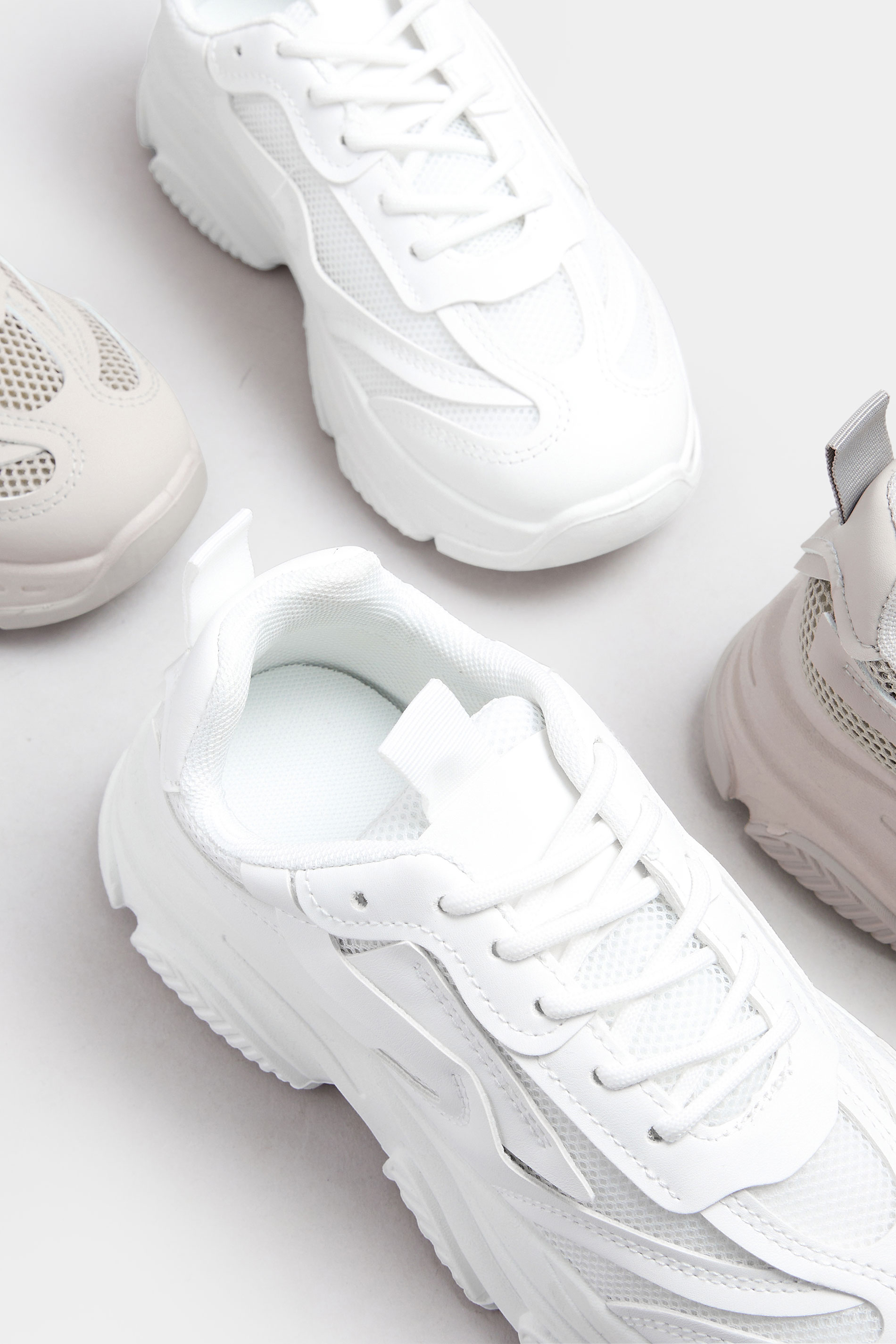 White Chunky Lace Up Trainers In Standard Fit | Yours Clothing 6