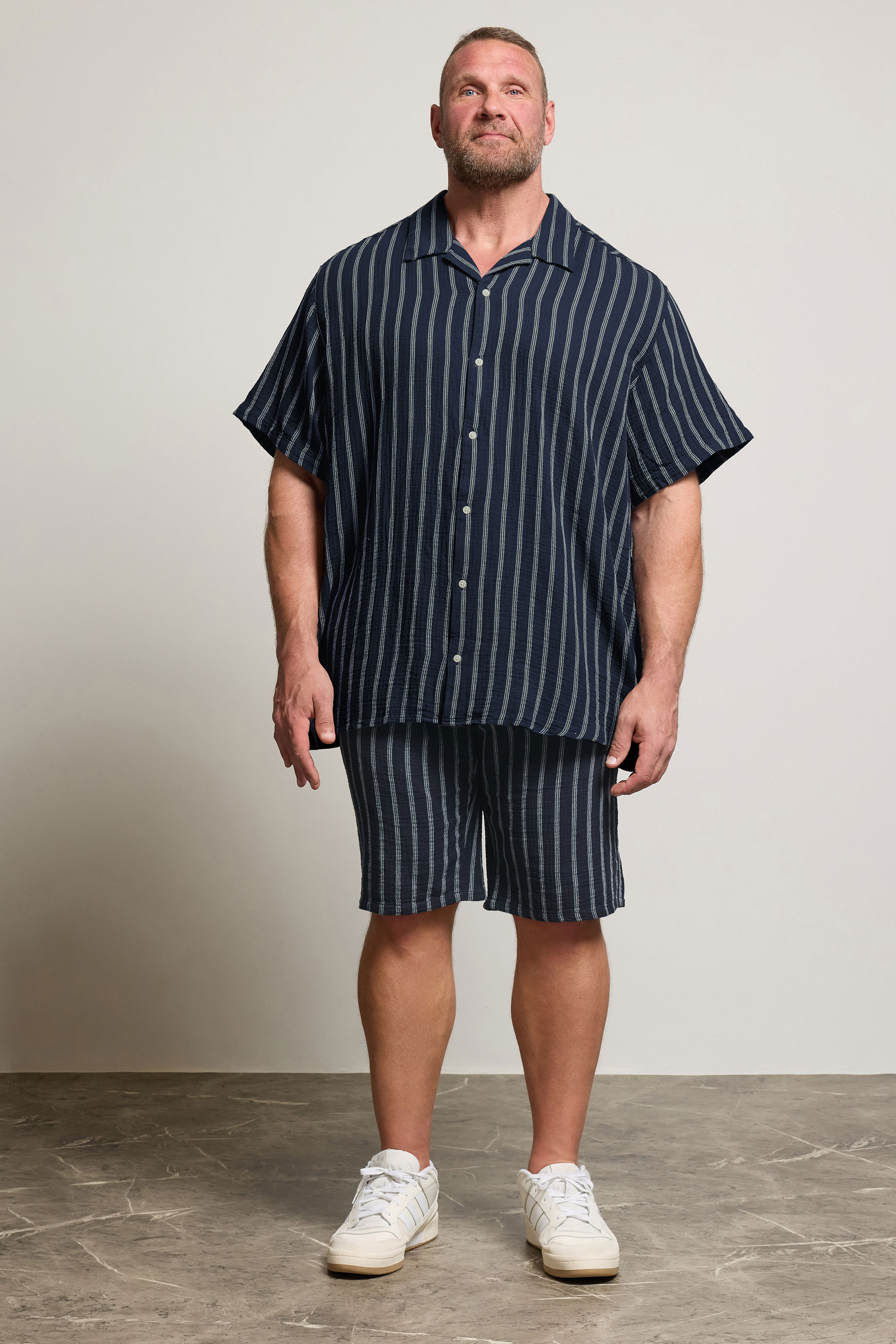 JACK & JONES Big & Tall Navy Blue & White Stripe Jogger Shorts | BadRhino 2