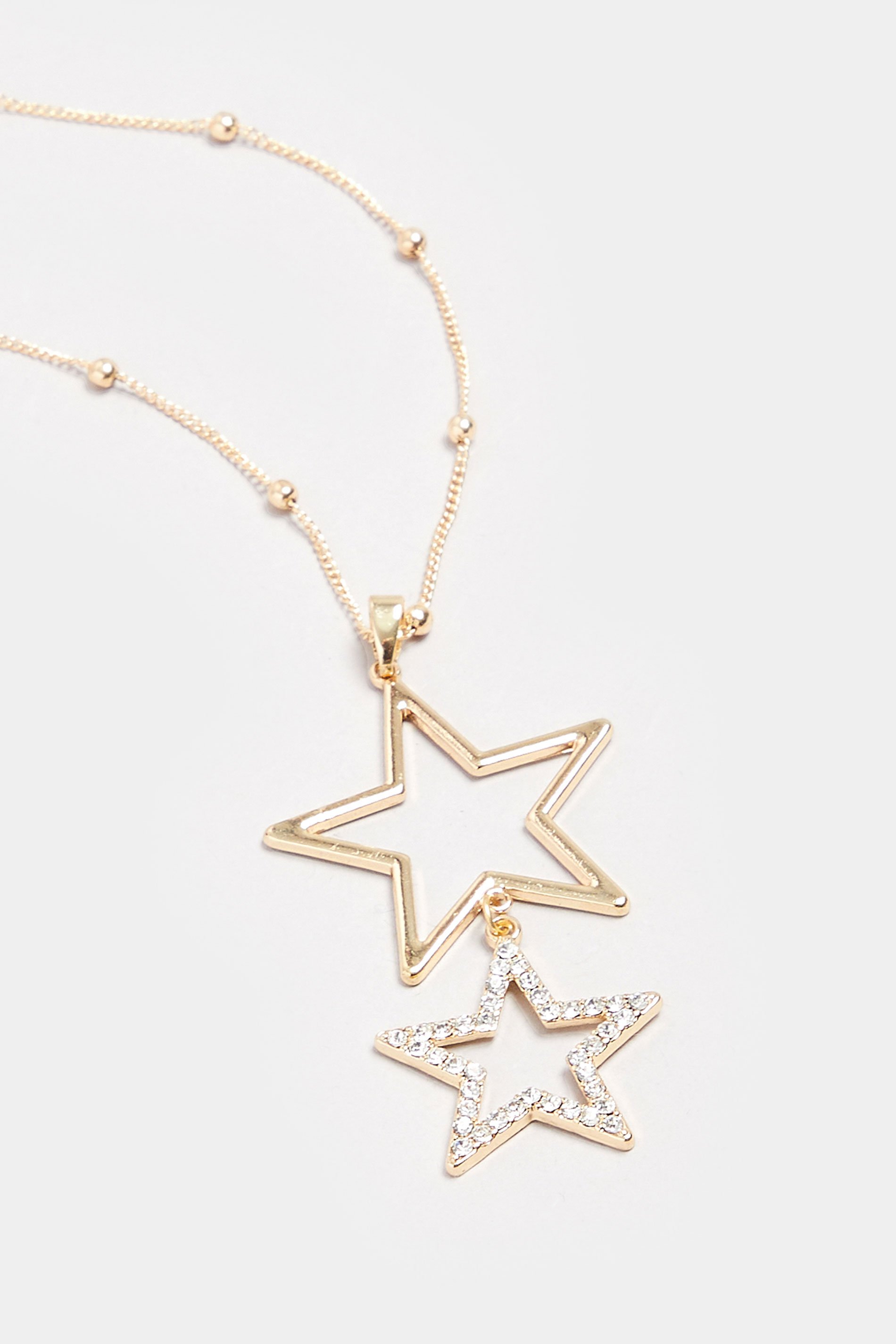 Gold Tone Long Double Diamante Star Necklace | Yours Clothing 3