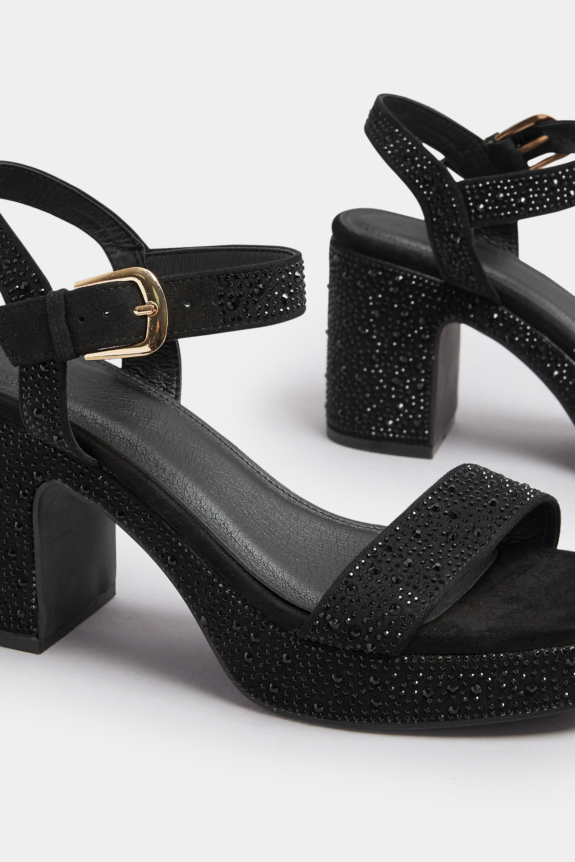 Black Diamante Platform Block Heels In Wide E Fit | Yours Clothing 5