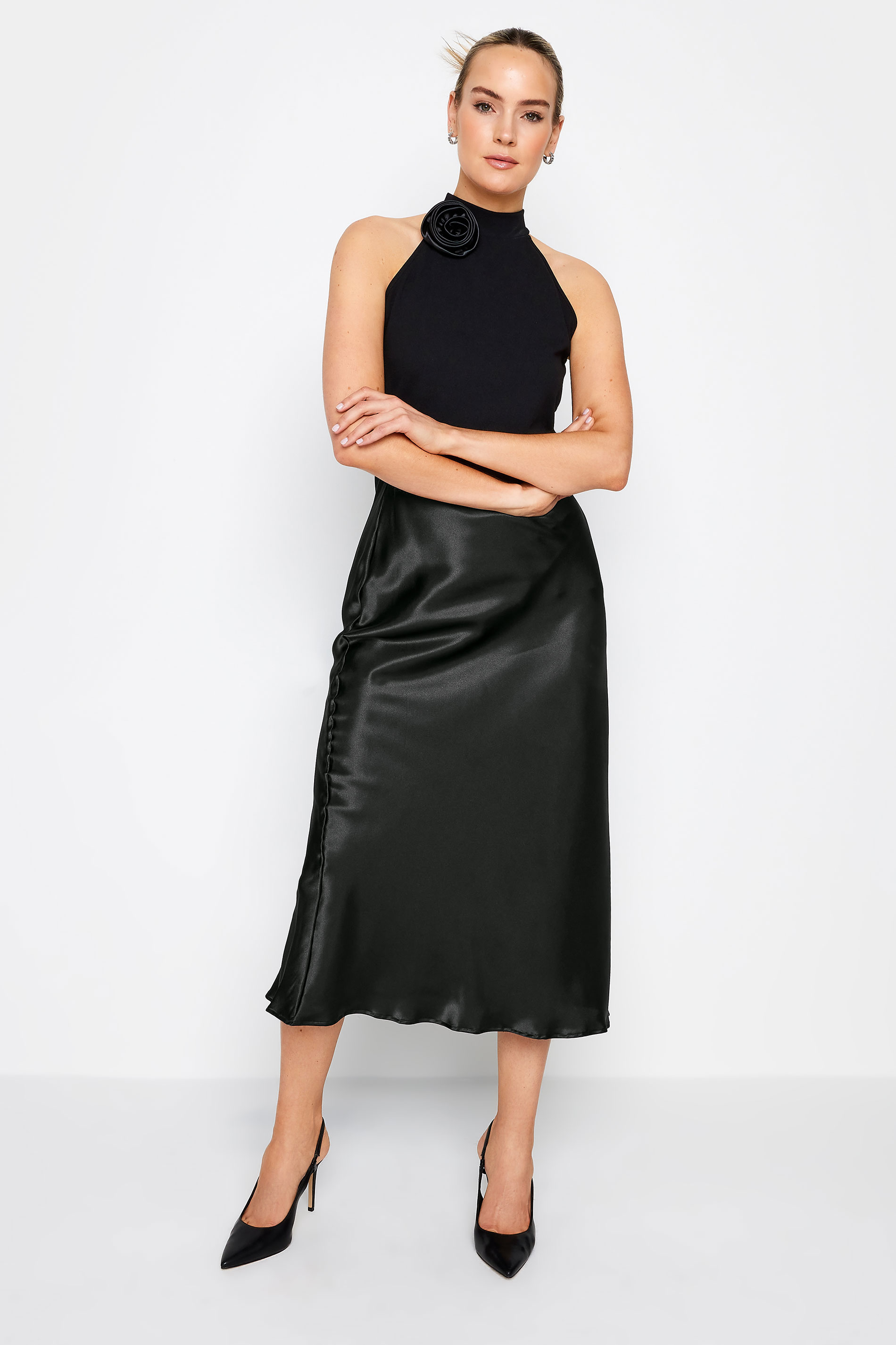 LTS Tall Womens Black Satin Midi Skirt | Long Tall Sally  3