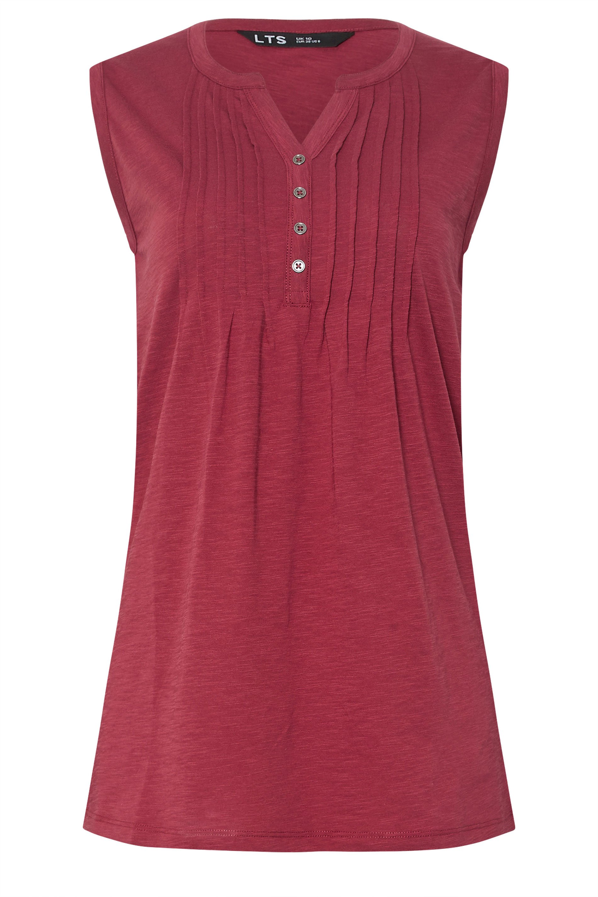 LTS Tall Dark Red Cotton Henley Vest Top | Long Tall Sally 5