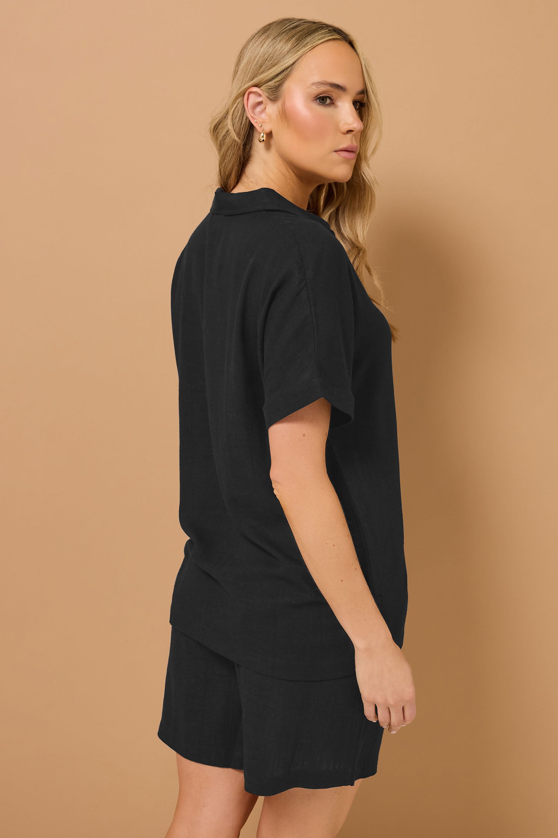 LTS Tall Black Linen Oversized Short Sleeve Shirt | Long Tall Sally 6