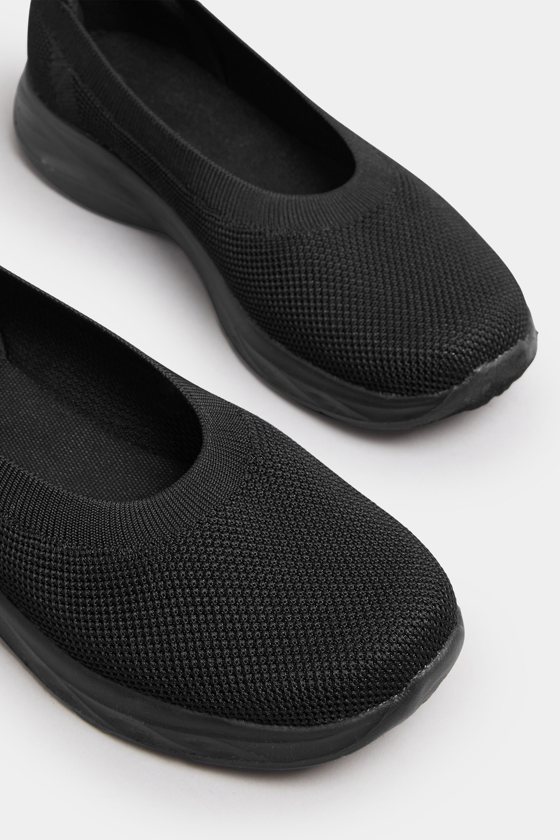 Black Slip On Knit Trainers In Extra Wide EEE Fit | Yours Clothing 5