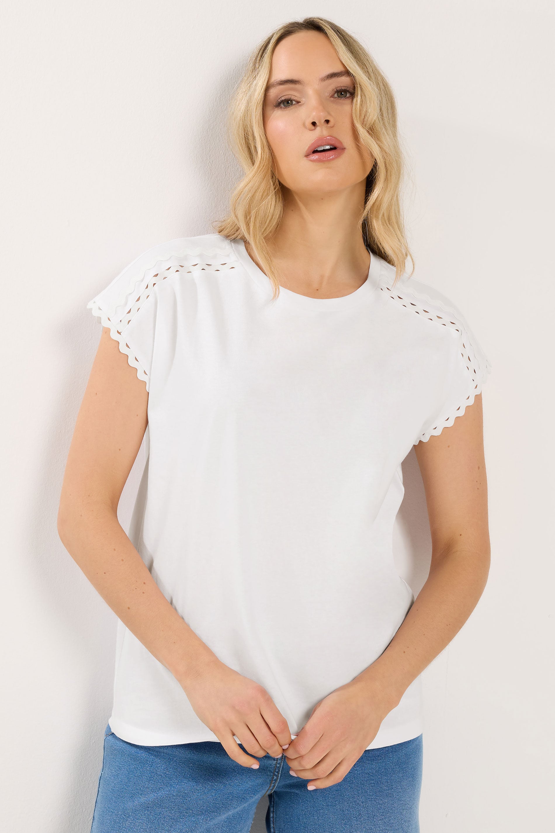 LTS Tall Women's White Swirl Hem Cotton T-Shirt | Long Tall Sally 1