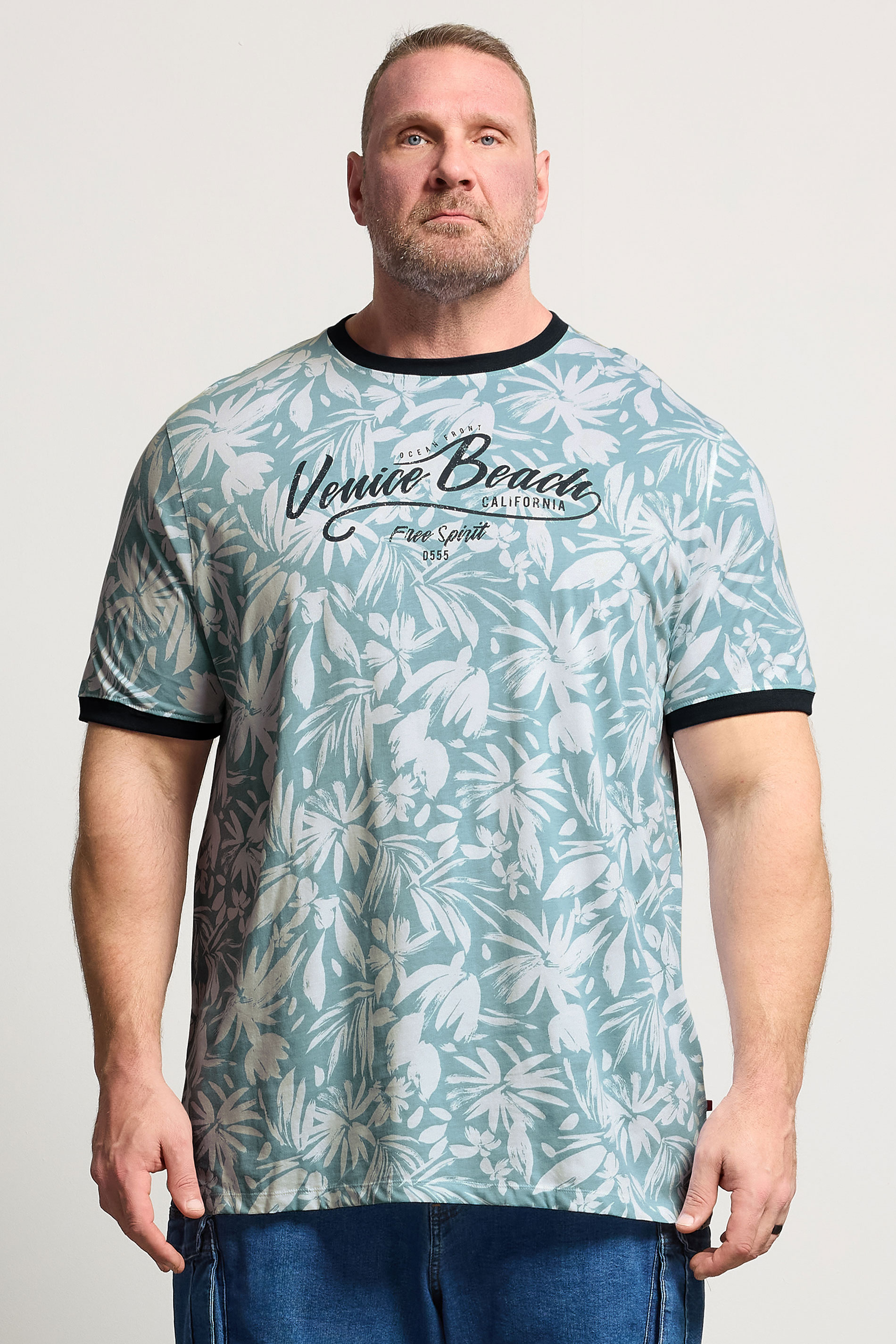 D555 Big & Tall Blue 'Venice Beach' Print T-Shirt | BadRhino 3