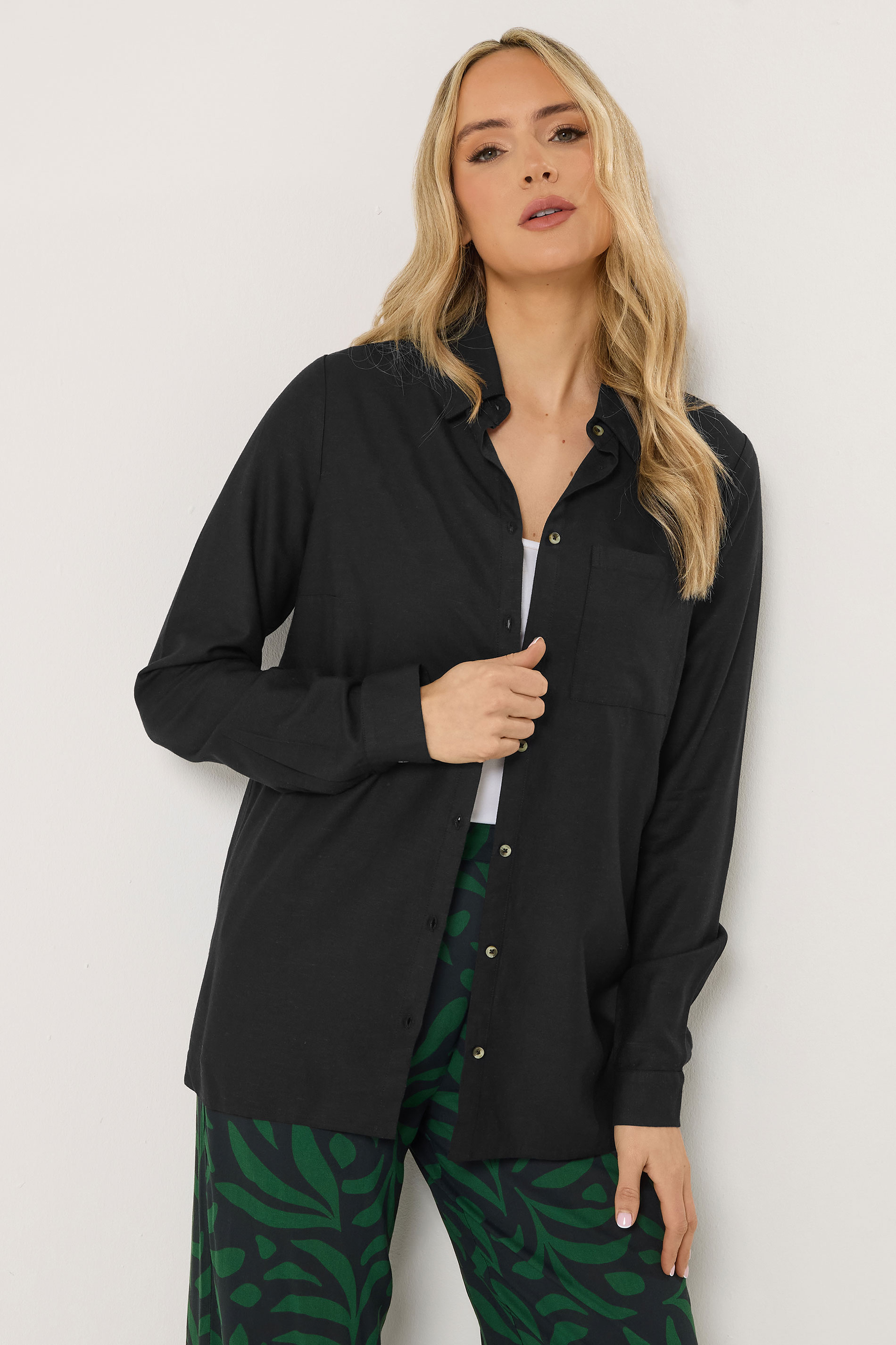 LTS Tall Women's Black Linen Long Sleeve Shirt | Long Tall Sally  1