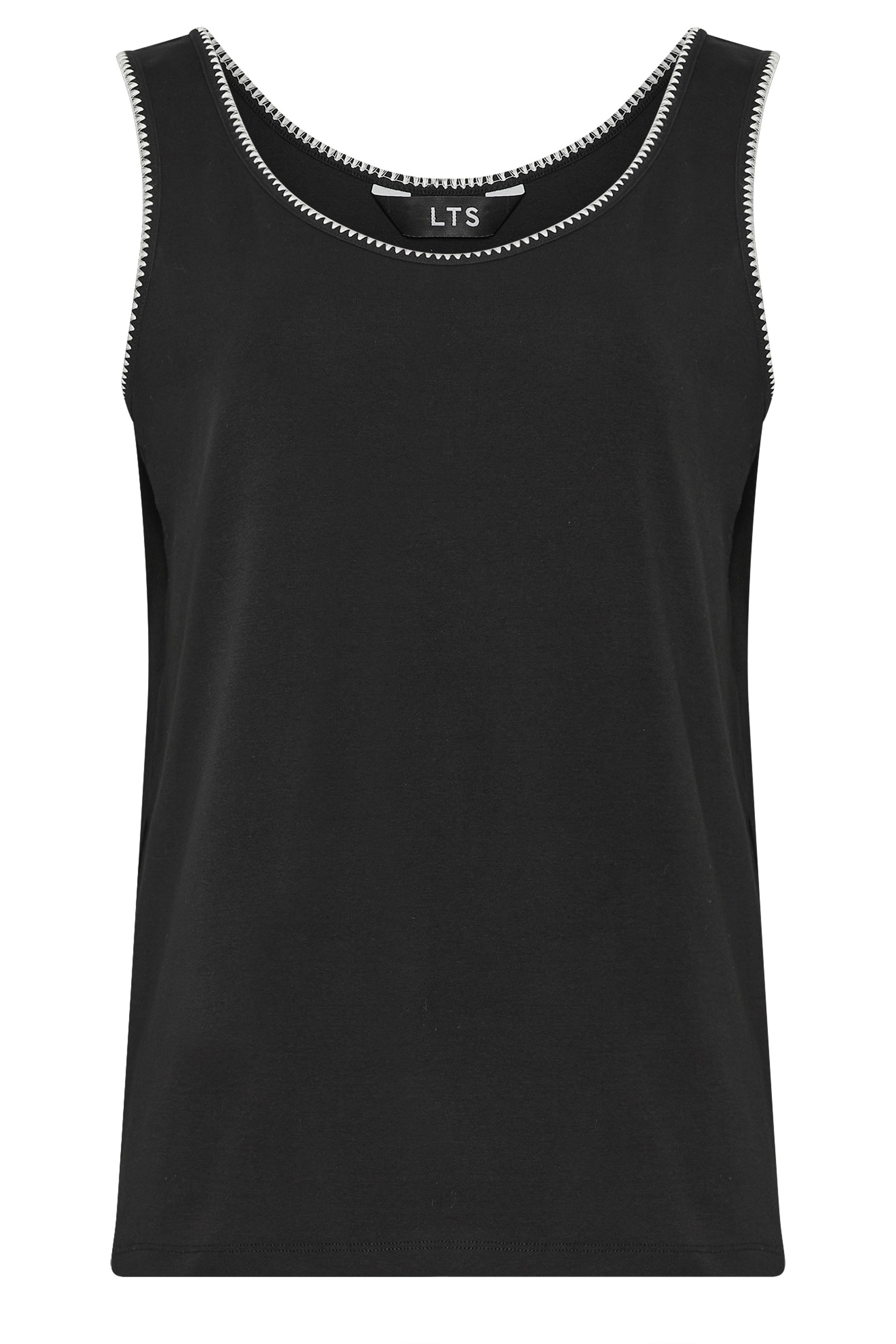LTS Tall Black Contrast Stitch Vest Top | Long Tall Sally 6