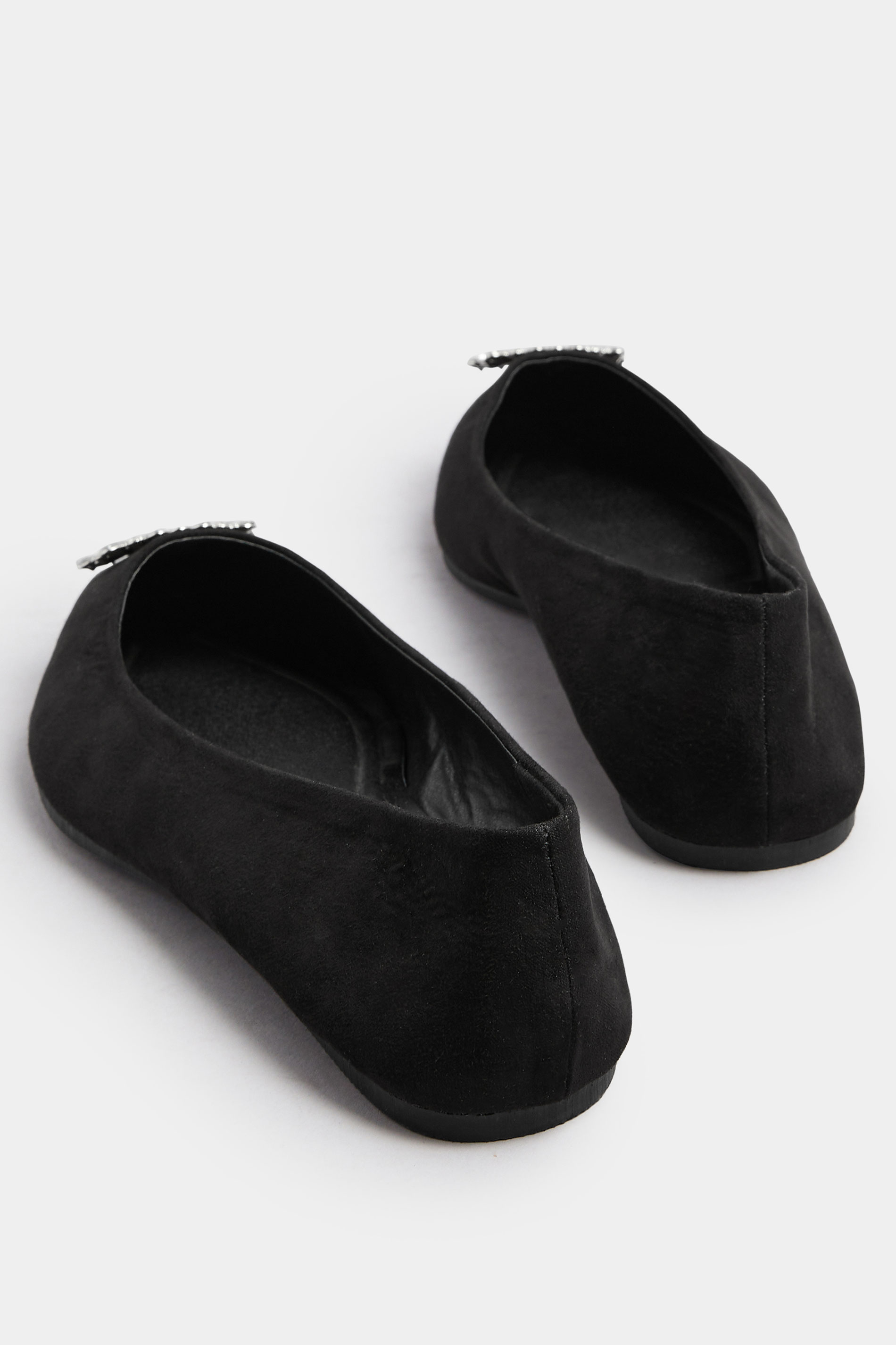 Black Faux Suede Diamante Pointed Ballet Pumps In Extra Wide EEE Fit | Yours Clothing 5