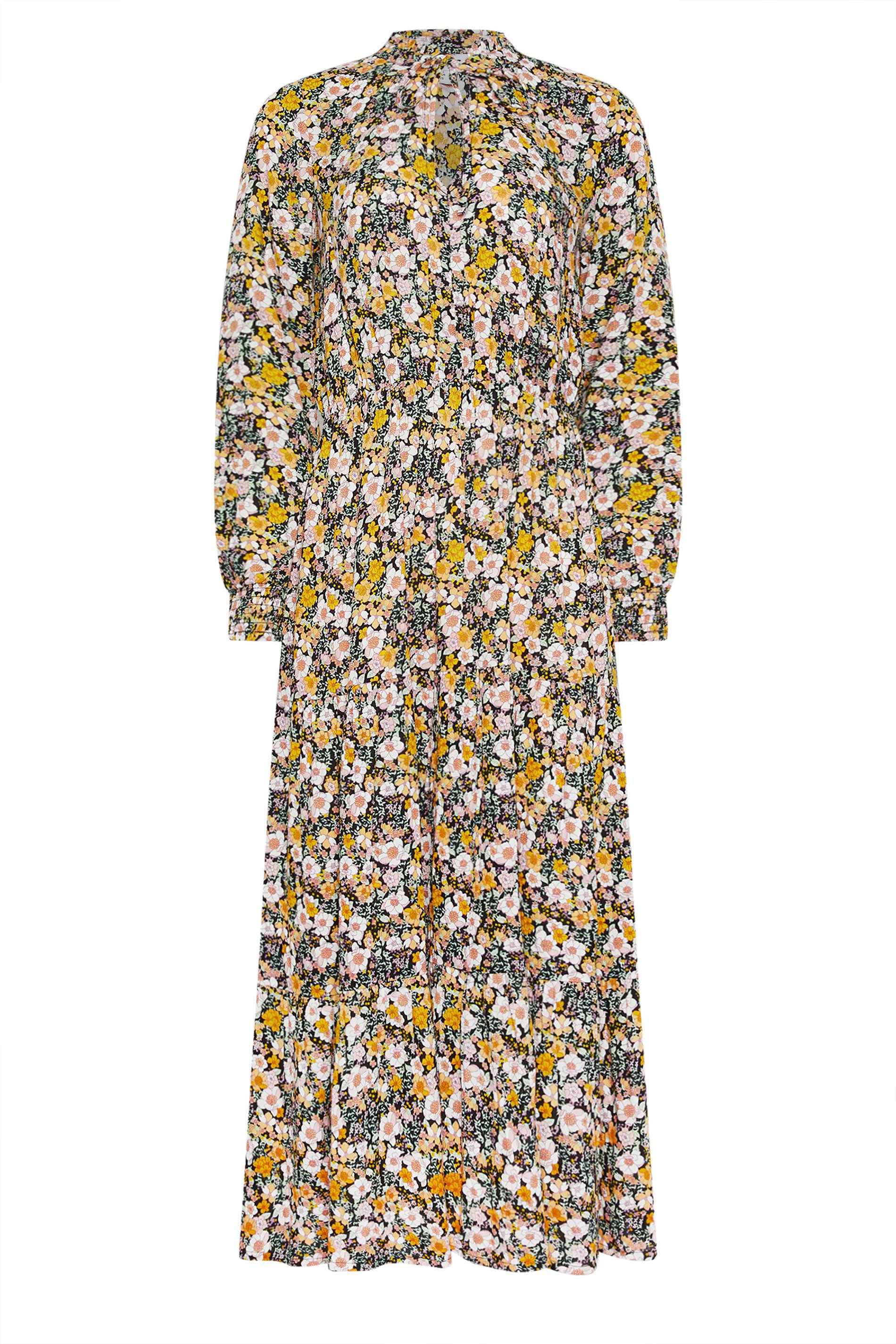 LTS Tall Womens Black & Yellow Tie Neck Midi Dress | Long Tall Sally 5