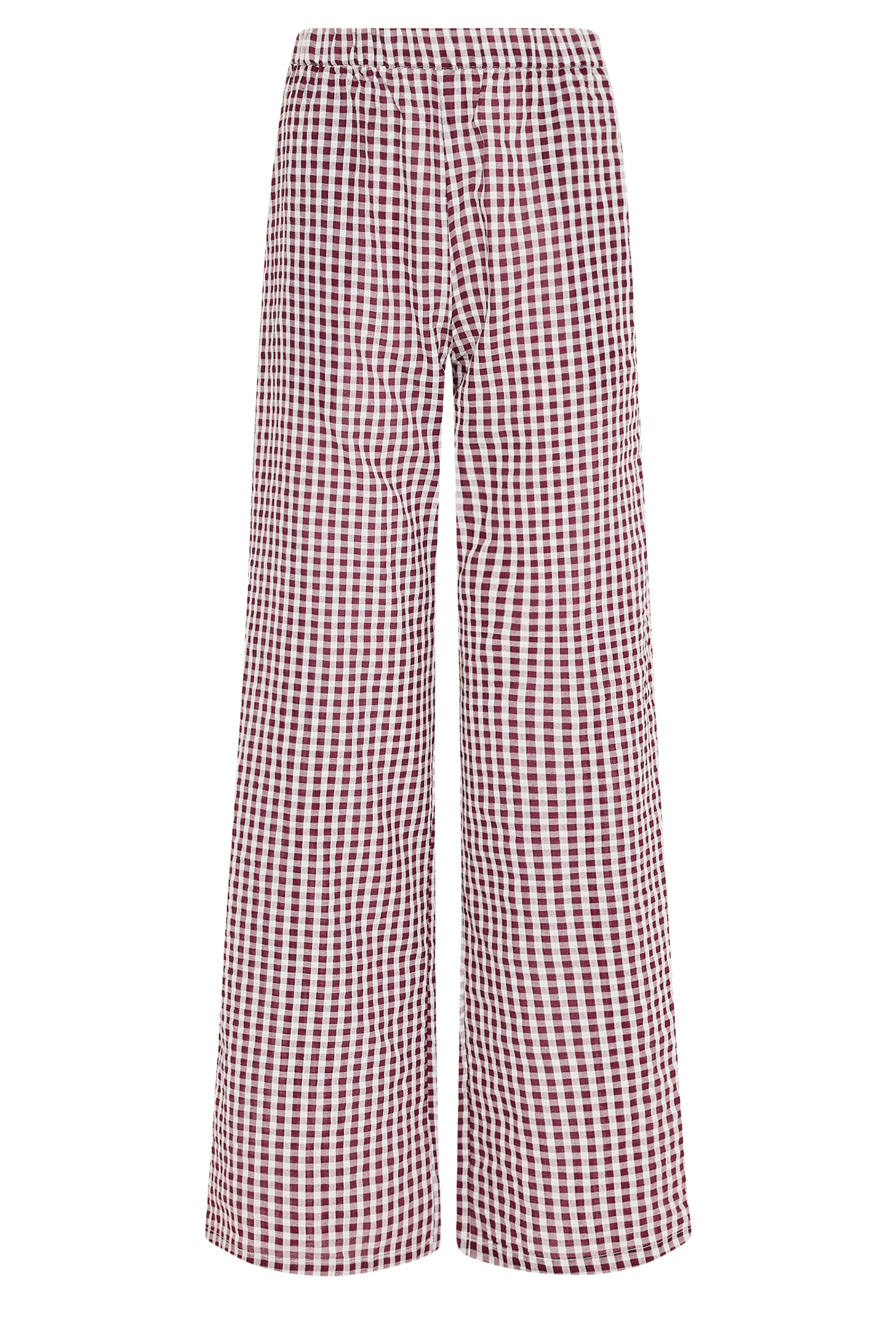 LTS Tall Women's Burgundy Red Gingham Cotton Wide Leg Trousers | Long Tall Sally 5