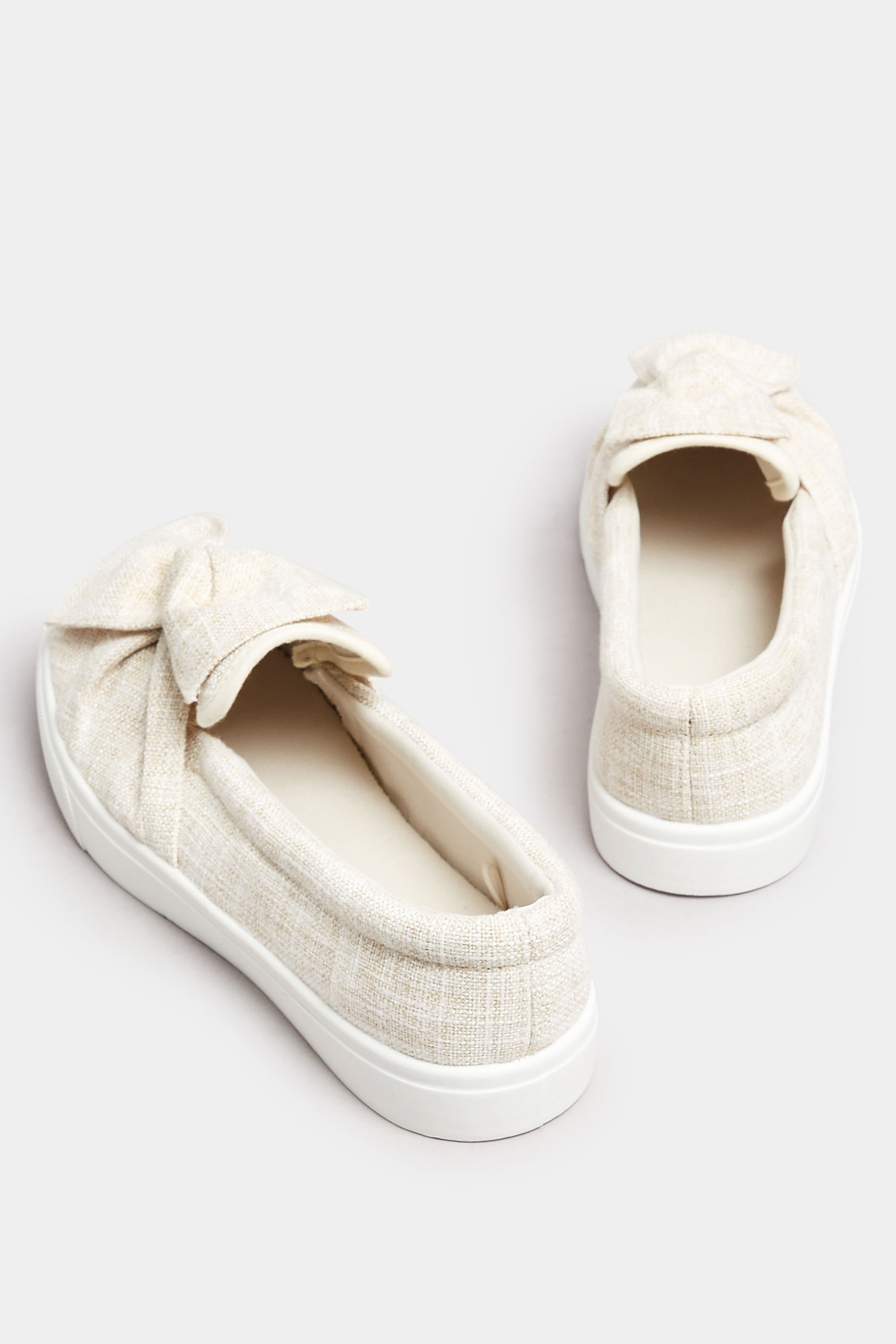 Beige Brown Canvas Twisted Bow Slip-On Trainers | Yours Clothing 4