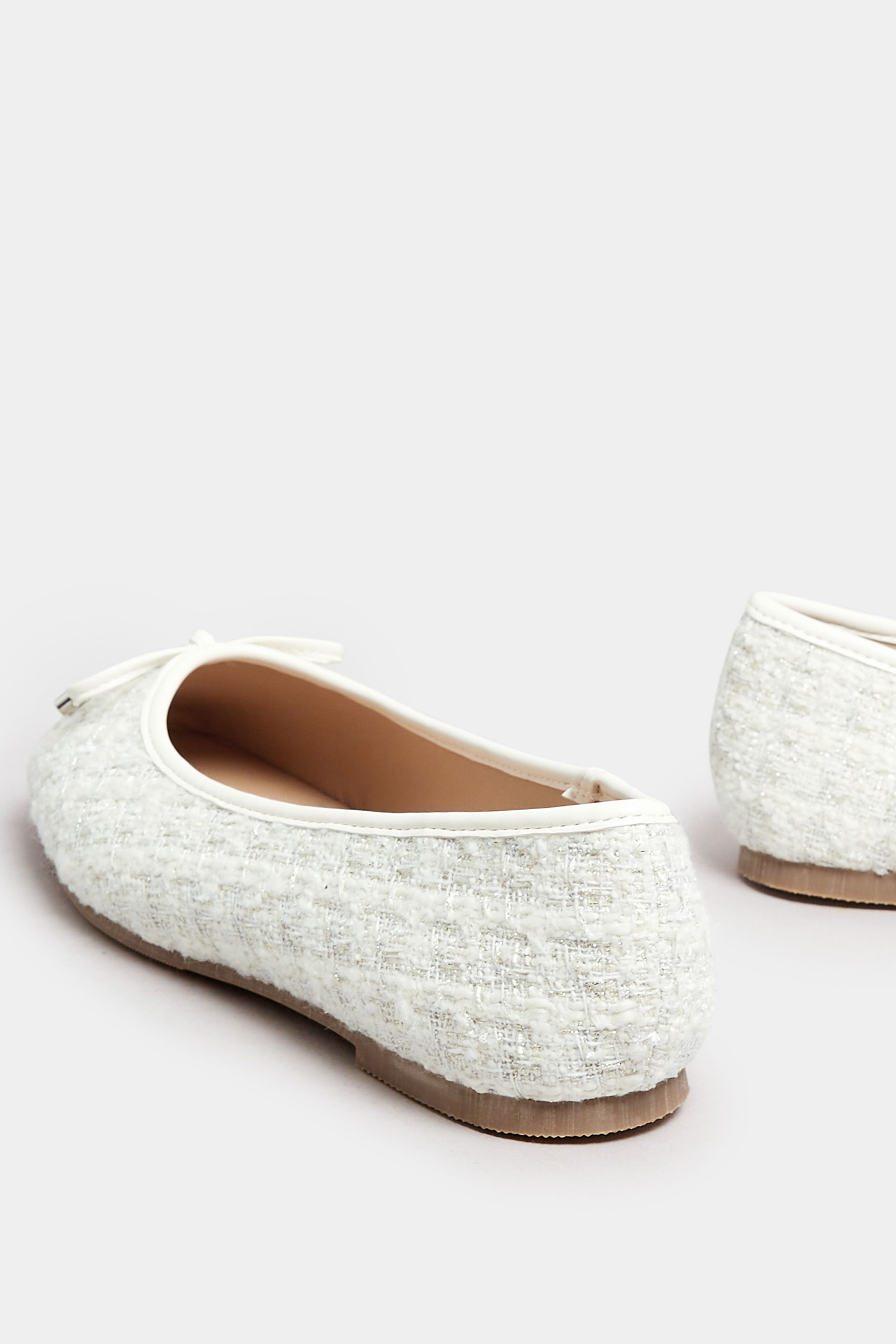 White Boucle Ballerina Pumps In Extra Wide EEE Fit | Yours Clothing 4