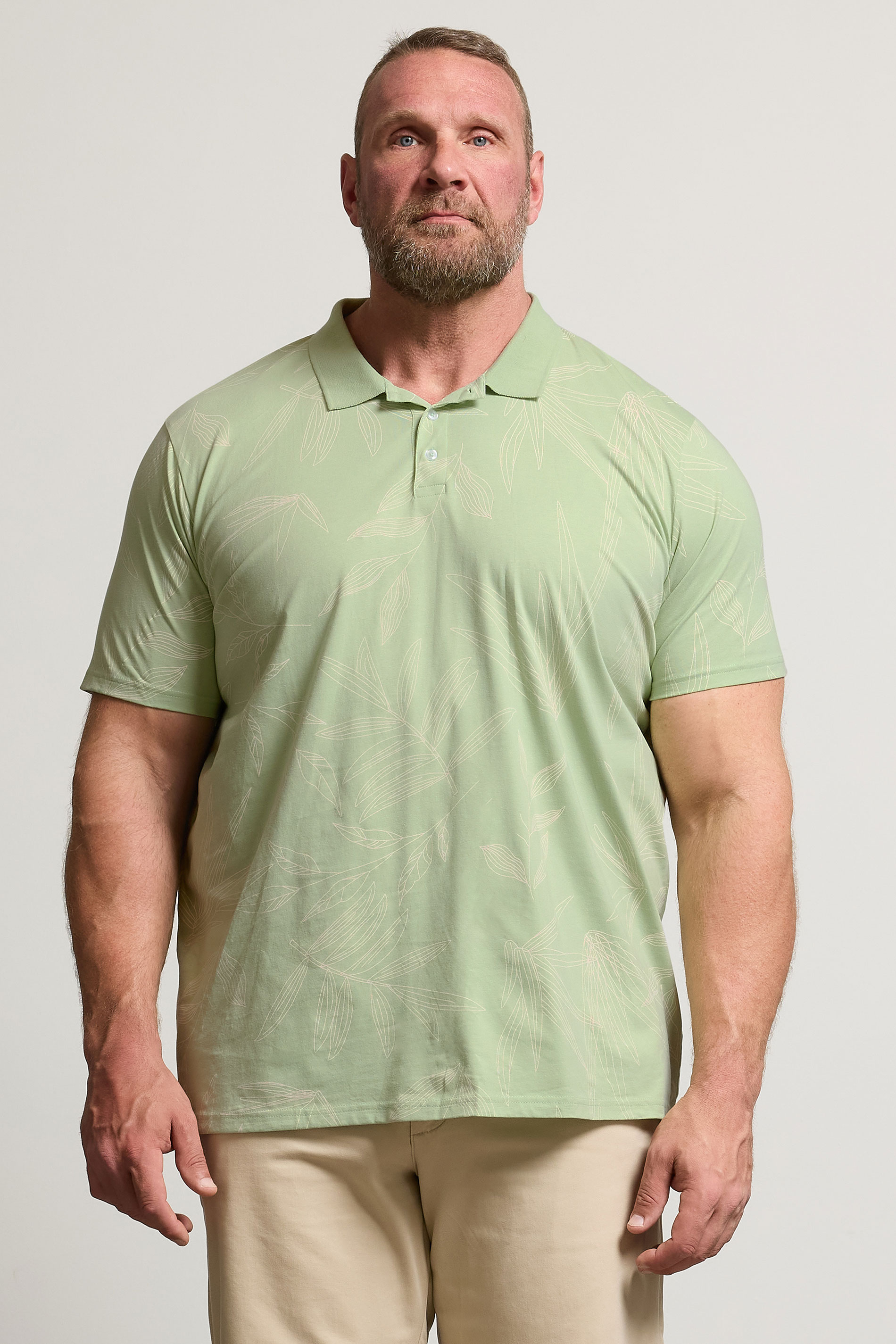 BadRhino Big & Tall Sage Green Leaf Print Polo Shirt | BadRhino 2