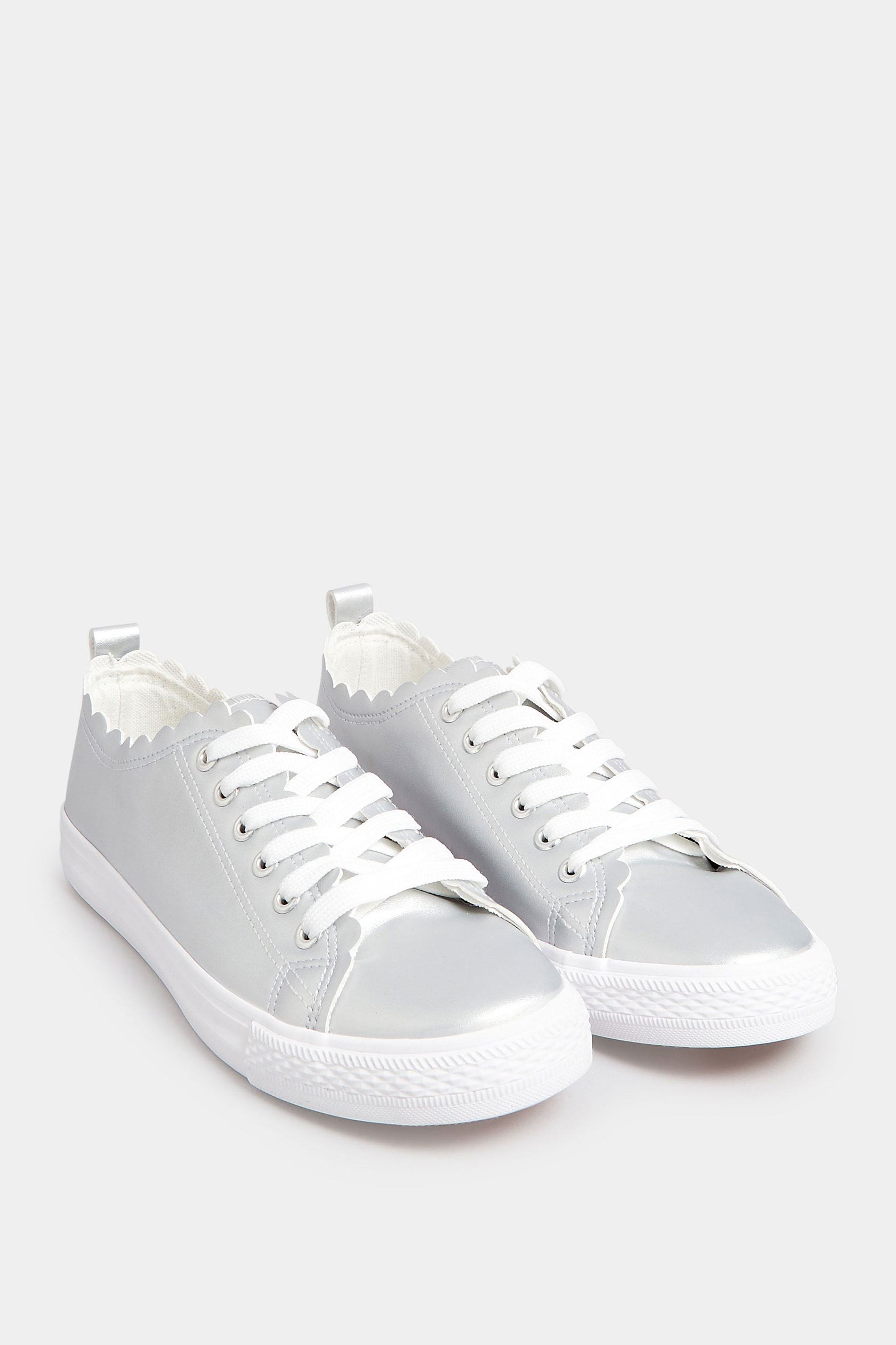 Silver Scalloped Edge Trainers In Wide E Fit | Yours Clothing 2