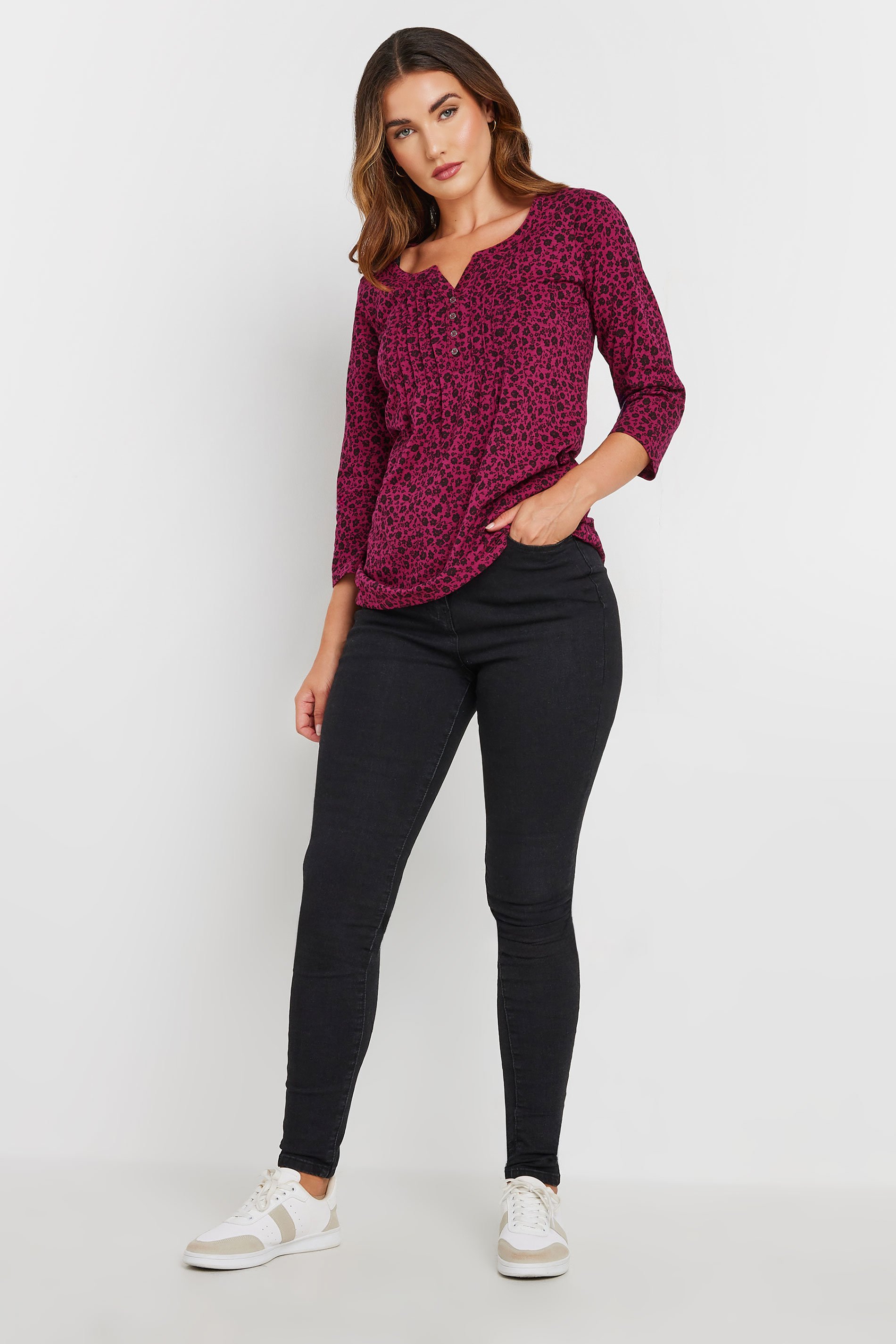 LTS Tall 2 PACK Teal Blue & Dark Pink Henley Tops | Long Tall Sally 3