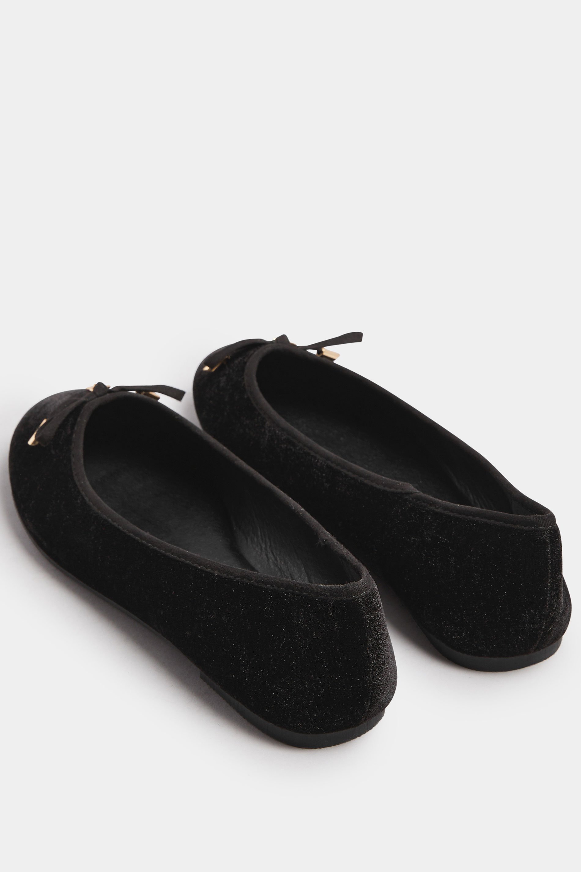 LTS Black Velvet Bow Ballerina Pumps In Standard Fit | Long Tall Sally 4