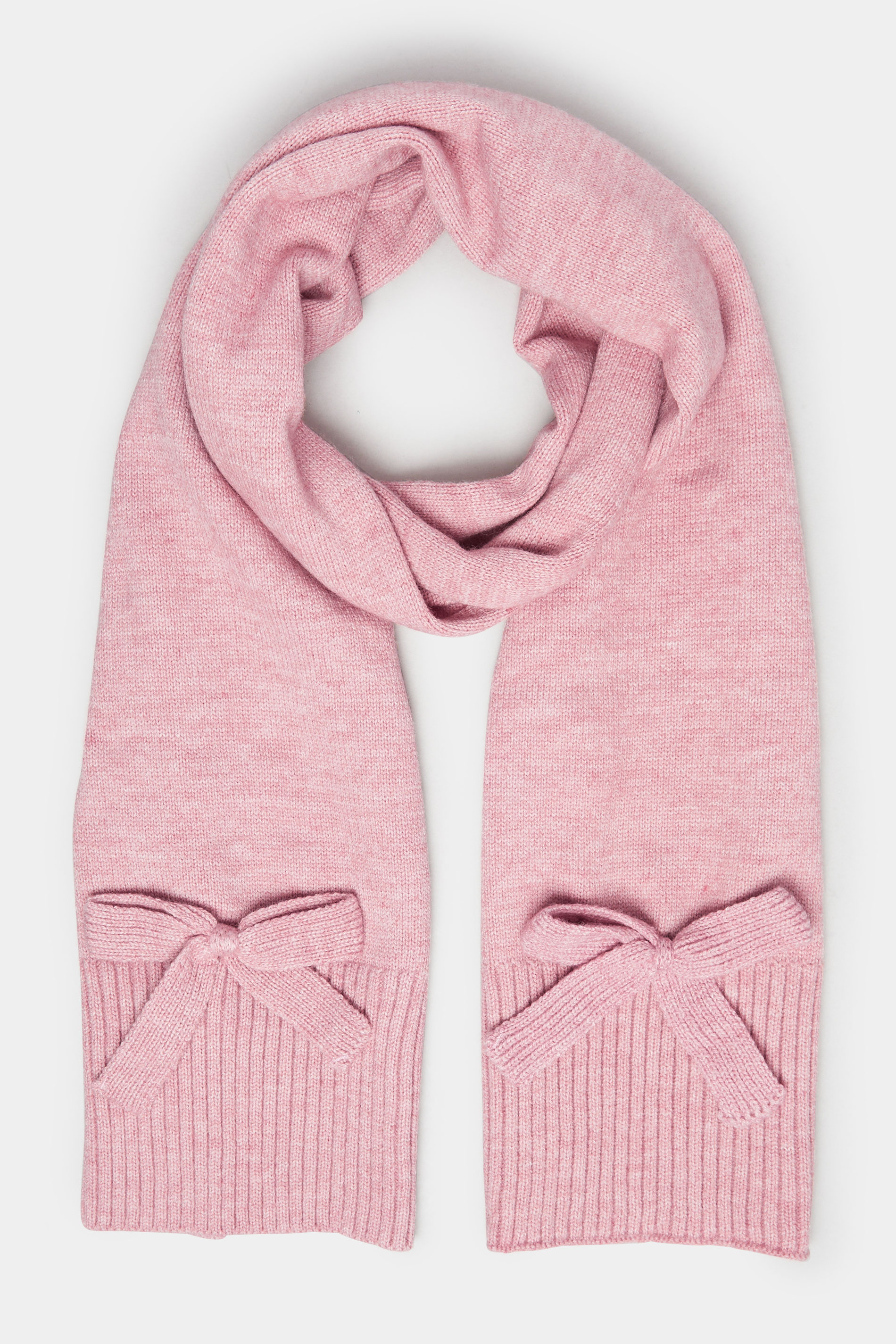 Dusky Pink Bow Detail Knitted Scarf | Yours Clothing 2