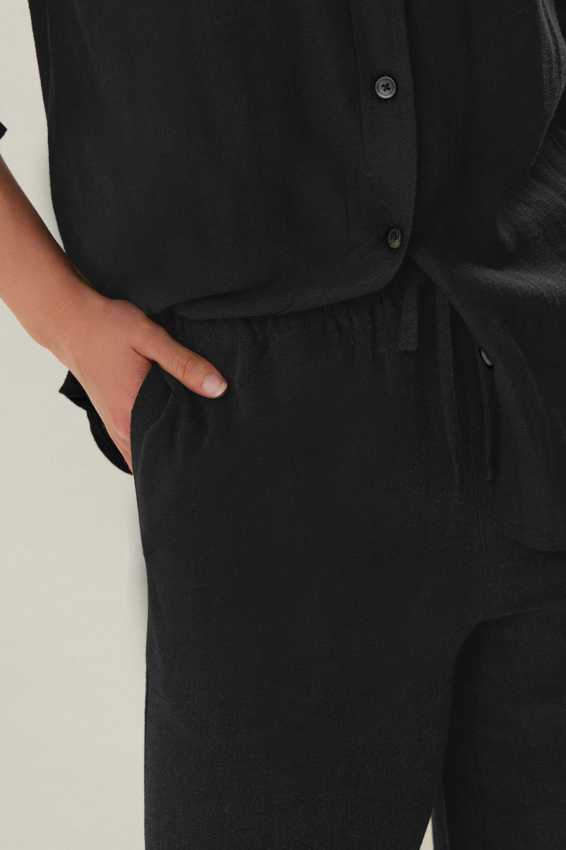 LTS Tall Black Wide Leg Cropped Linen Trousers 5