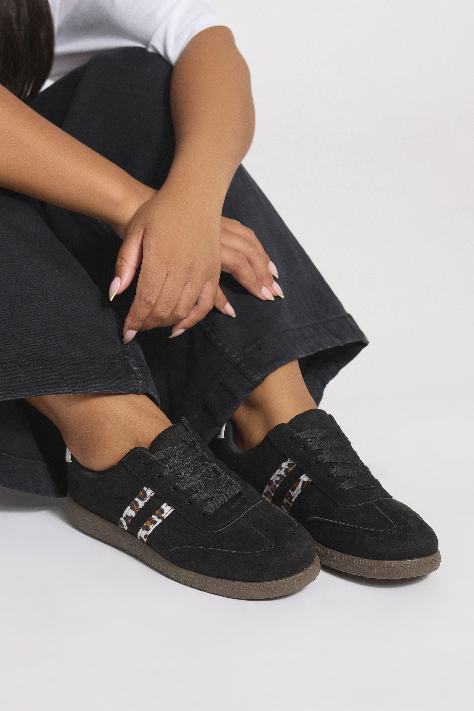 Black Retro Leopard Stripe Trainers In Extra Wide EEE Fit | Yours Clothing 3