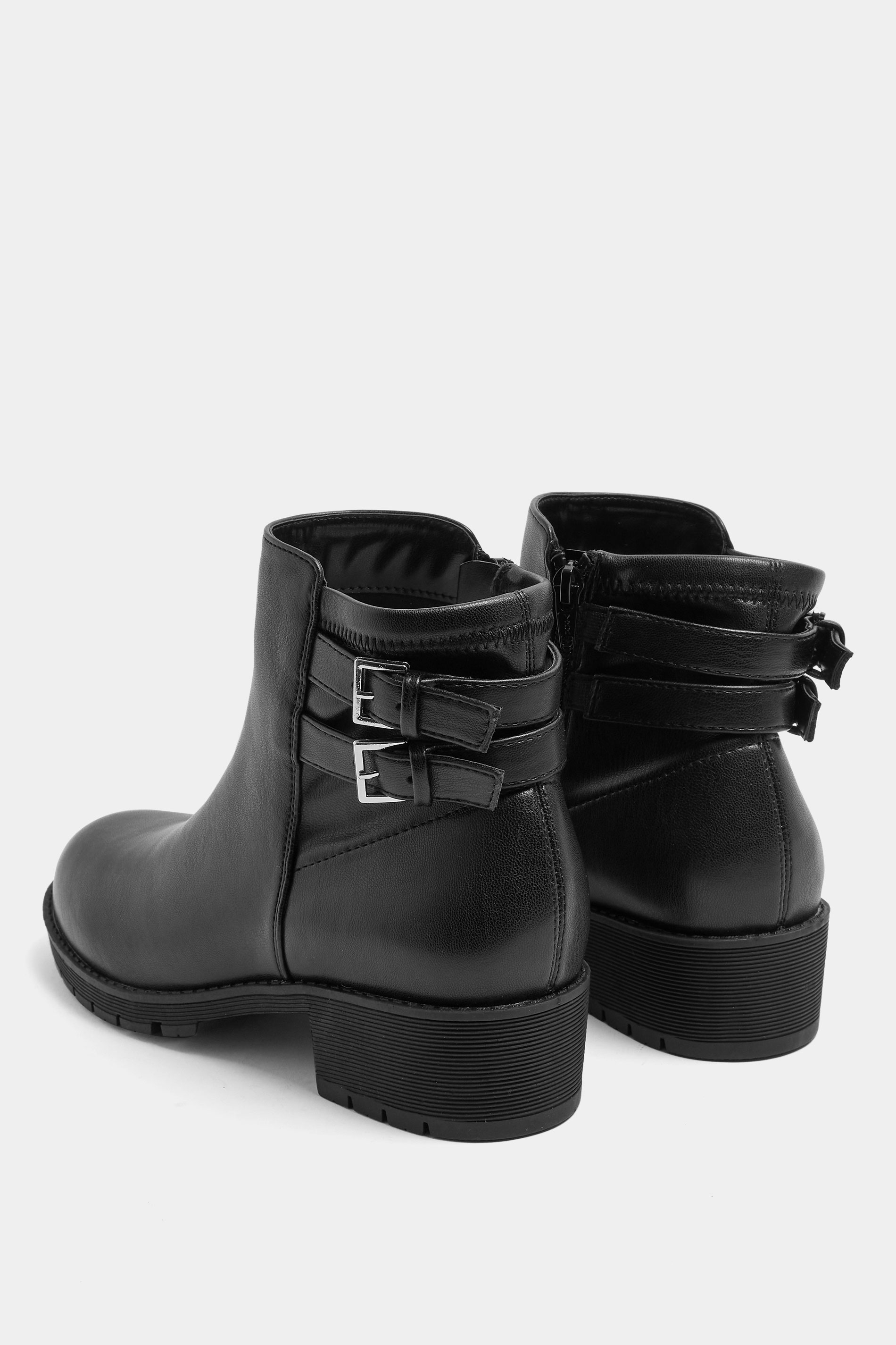 Black Double Buckle Faux Leather Chelsea Boots In Wide E Fit | Yours Clothing 4