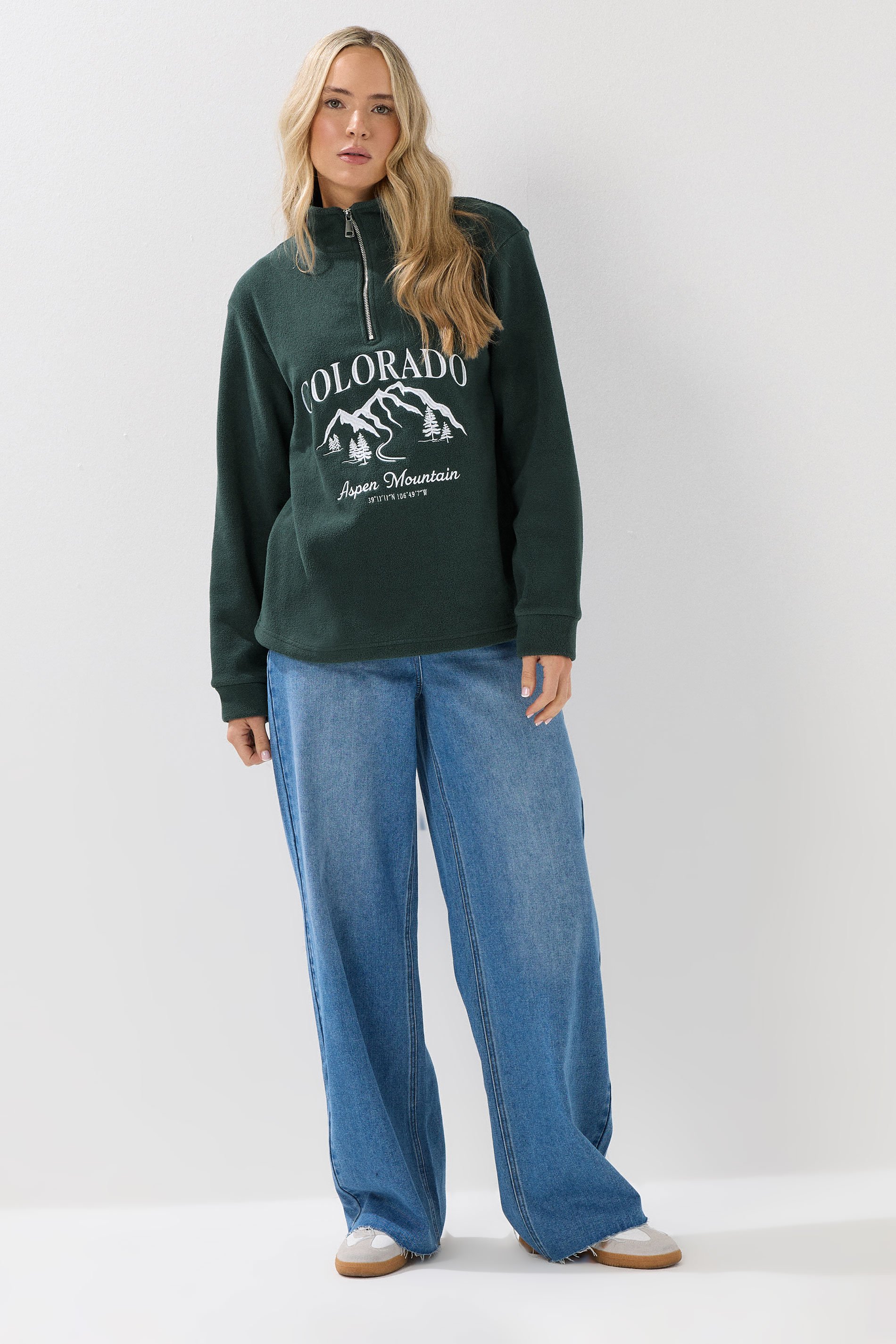 LTS Tall Green Quarter Zip 'Colorado' Embroidered Fleece | Long Tall Sally 2