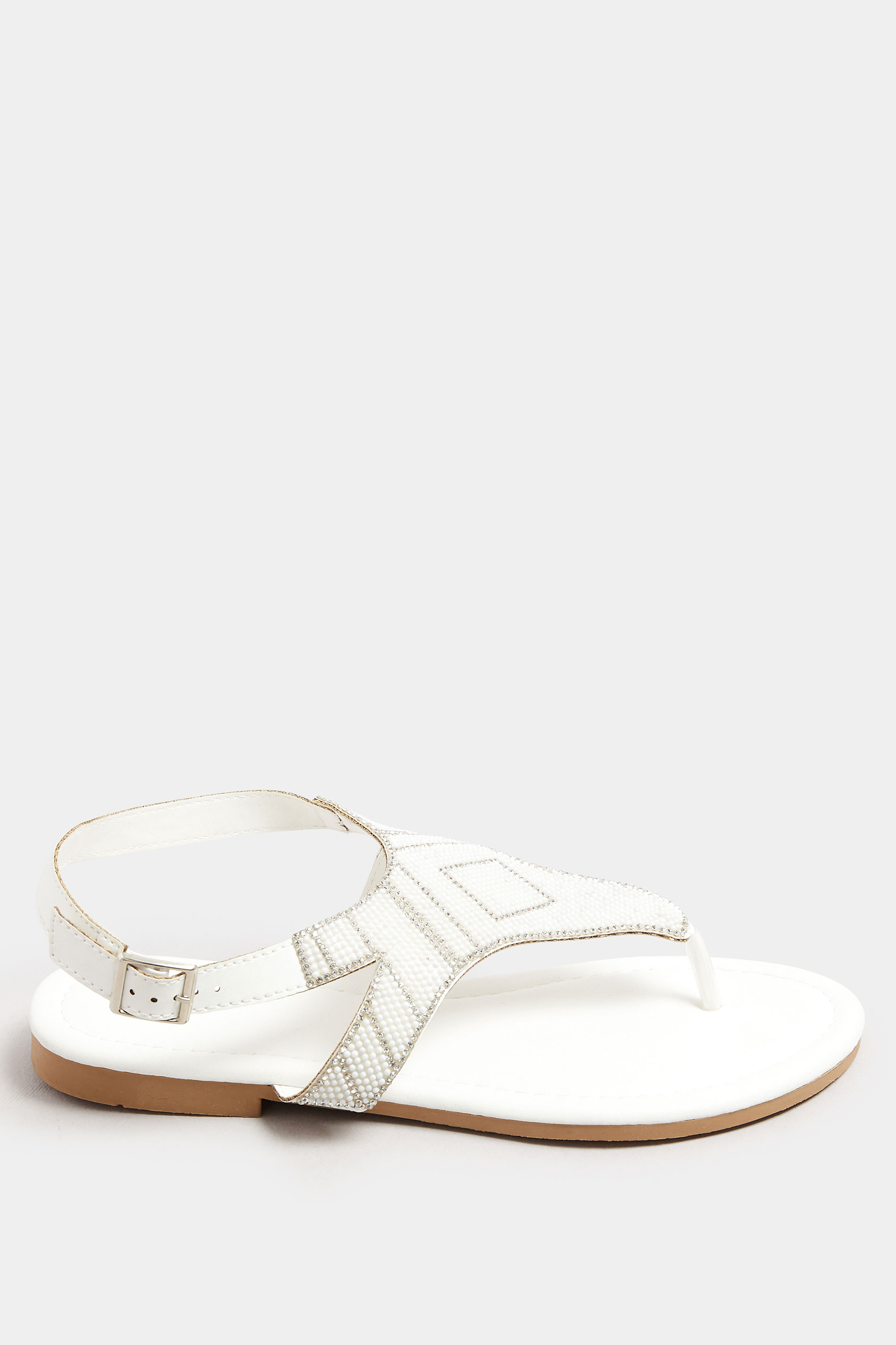 LTS White Beaded Ankle Strap Sandals In Standard Fit | Long Tall Sally 3