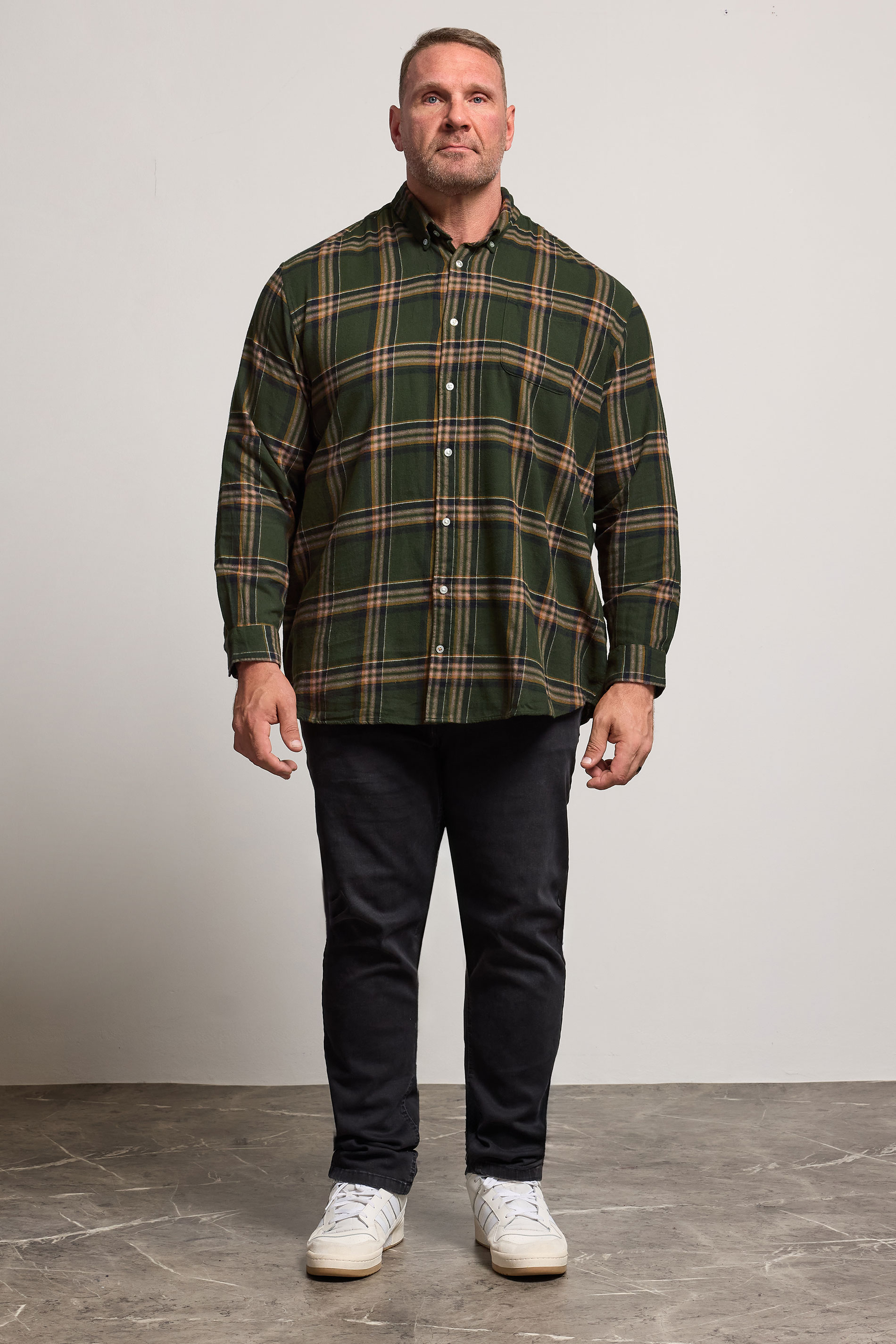 JACK & JONES Big & Tall Rosin Green Classic Flannel Checked Shirt | BadRhino 2