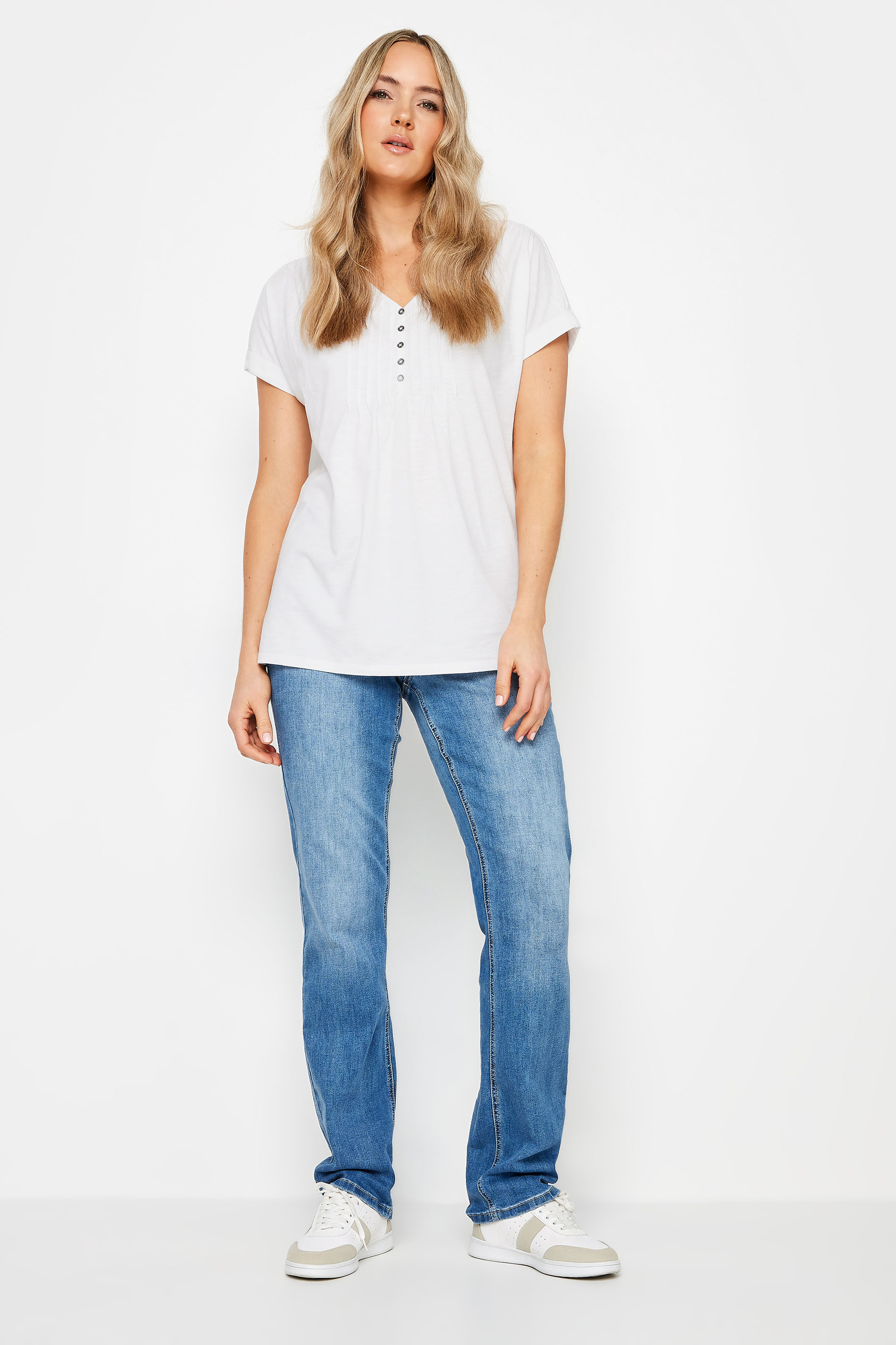 LTS 2 PACK Tall Women's Bright Pink & White Cotton Henley T-Shirts | Long Tall Sally 4