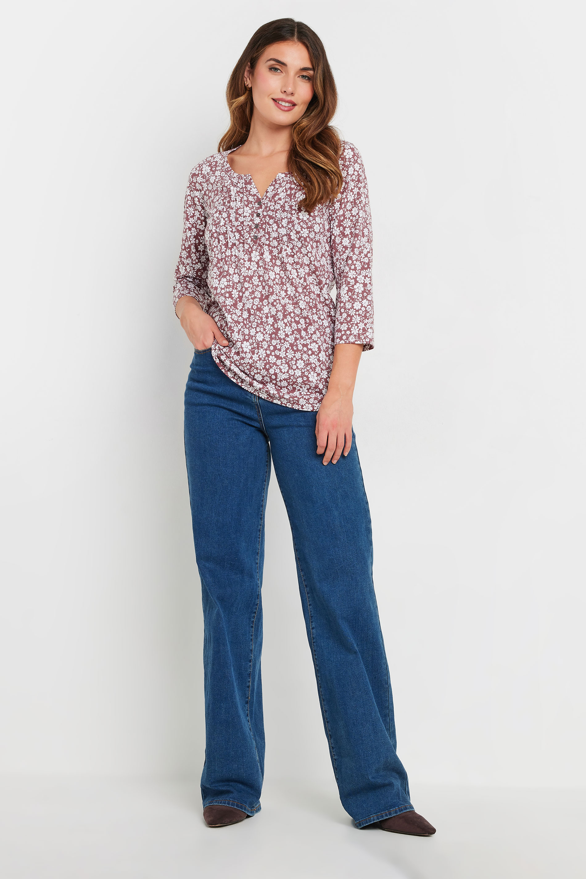 LTS Tall Blush Pink Ditsy Floral Henley Top | Long Tall Sally 2