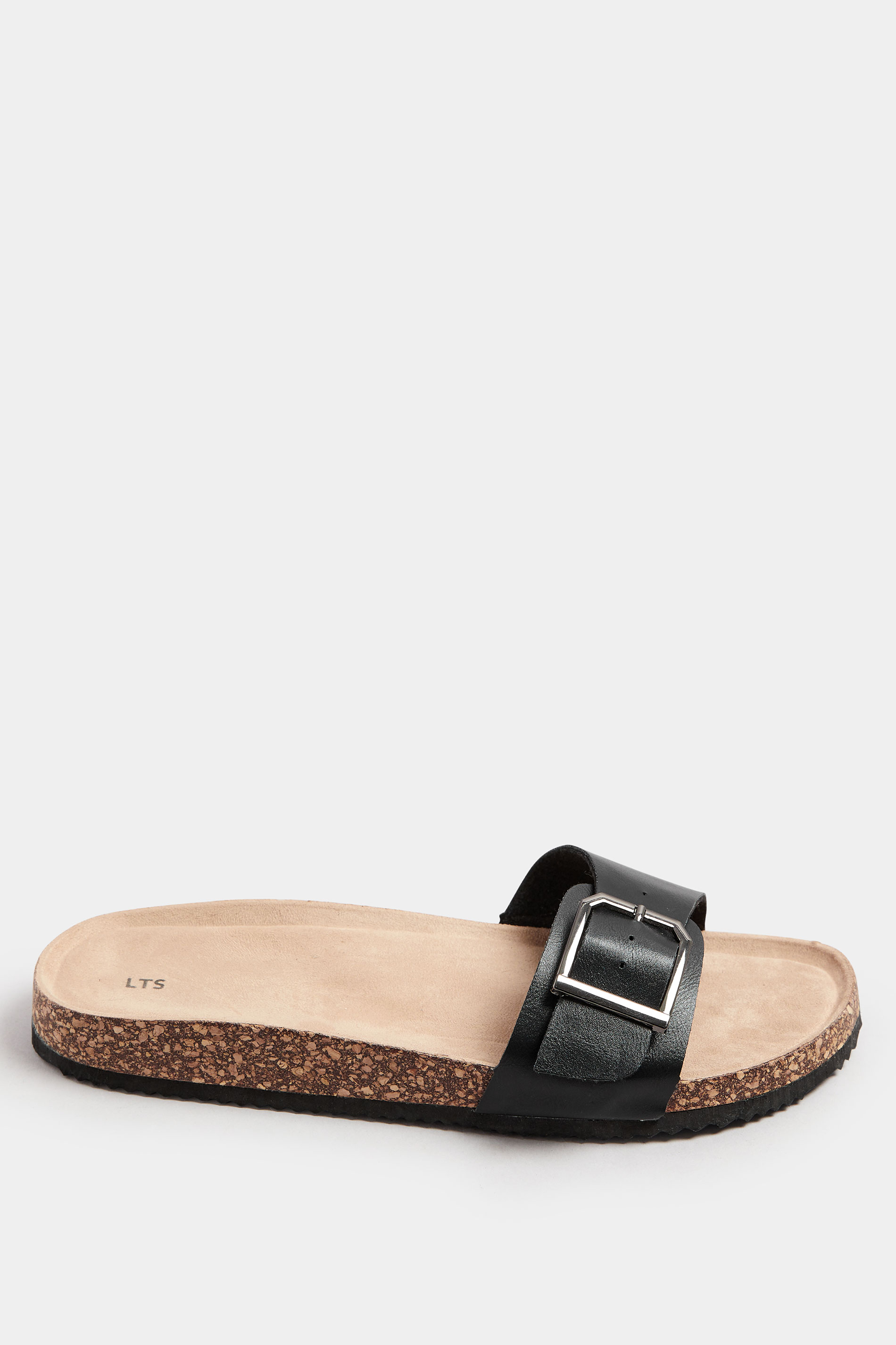 LTS Black Single Buckle Footbed Sandals In Standard Fit | Long Tall Sally 3