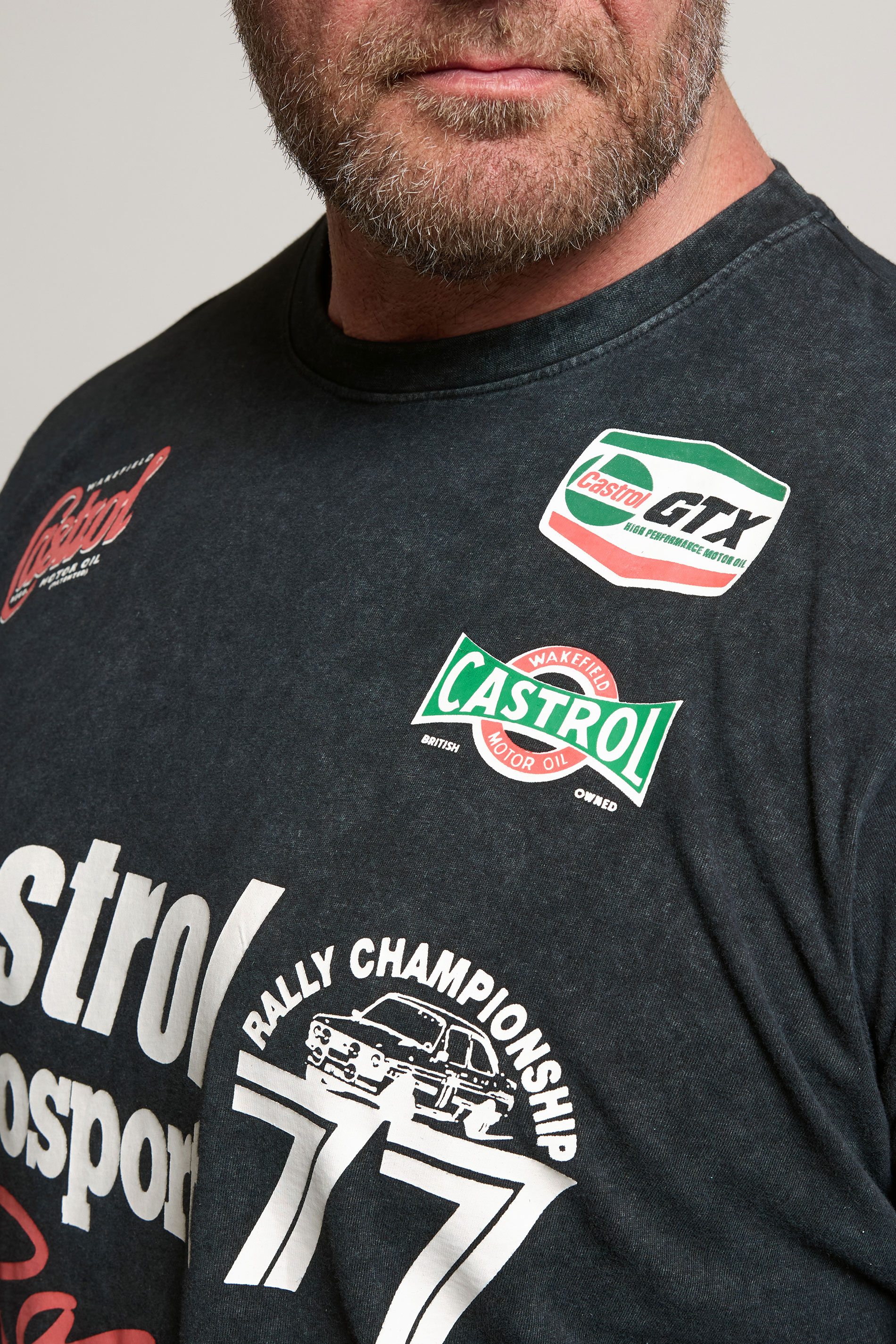 BadRhino Big & Tall Black Acid Wash Printed 'Castrol' T-Shirt | BadRhino 4