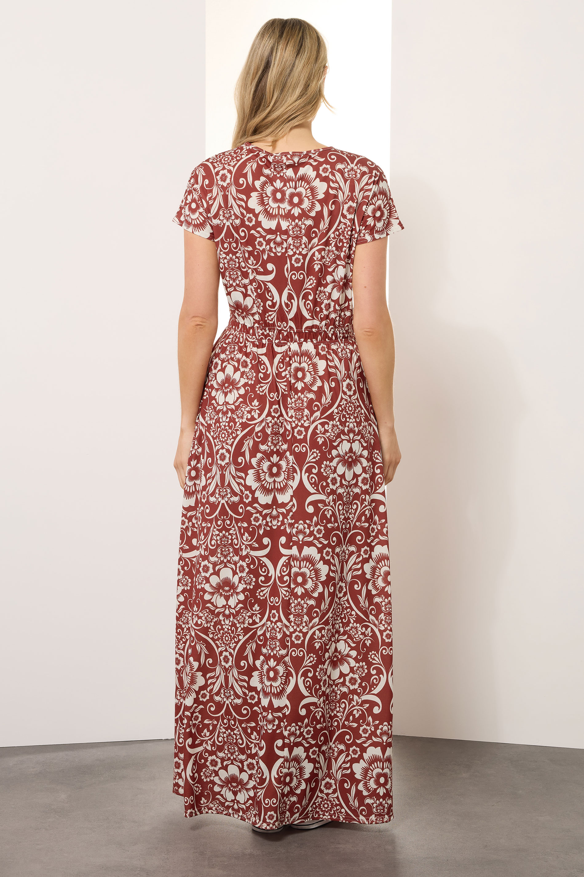 LTS Tall Red Floral Paisley Shirred Waist Maxi Dress | Long Tall Sally 3
