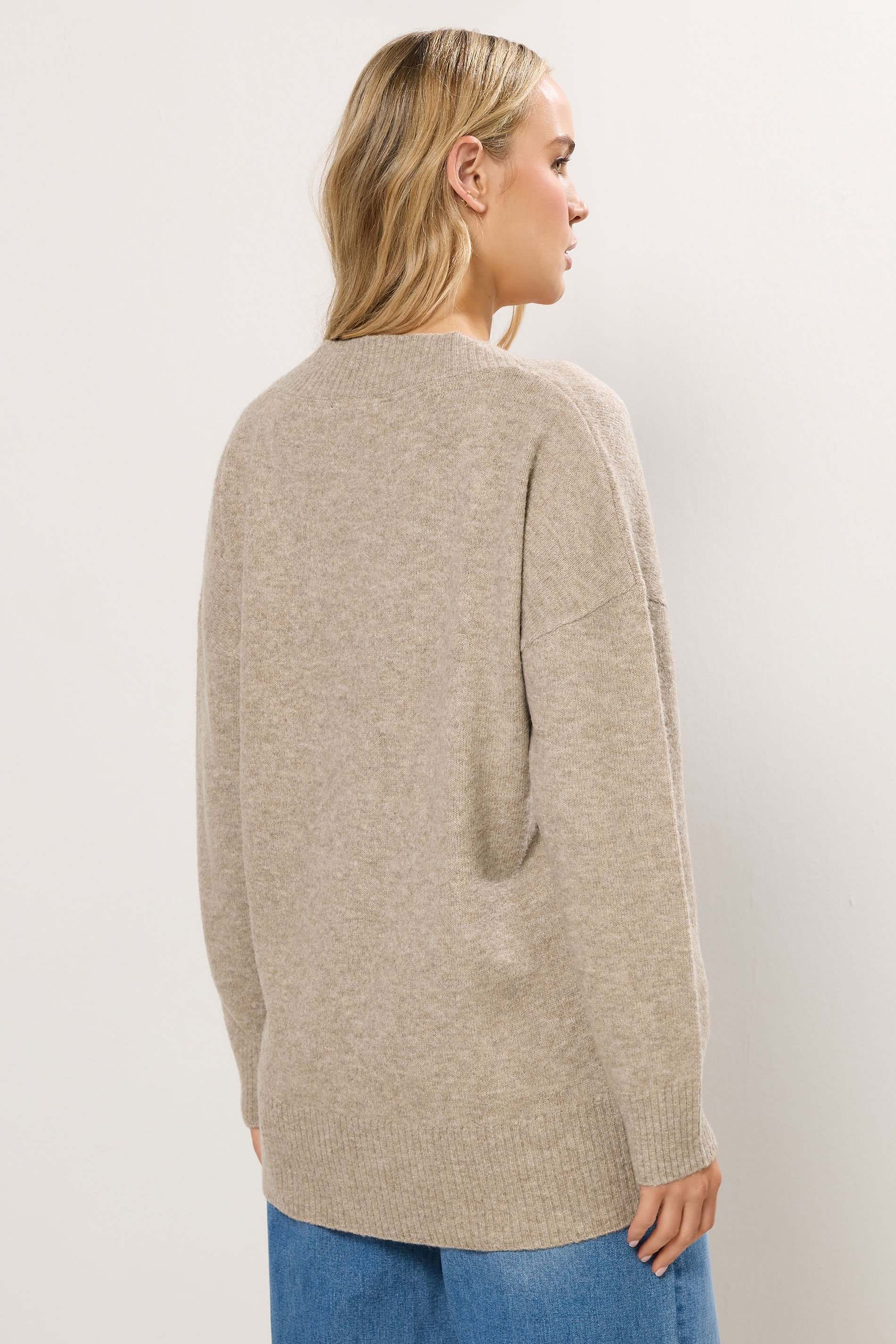 LTS Tall Natural Brown V-Neck Jumper | Long Tall Sally 3
