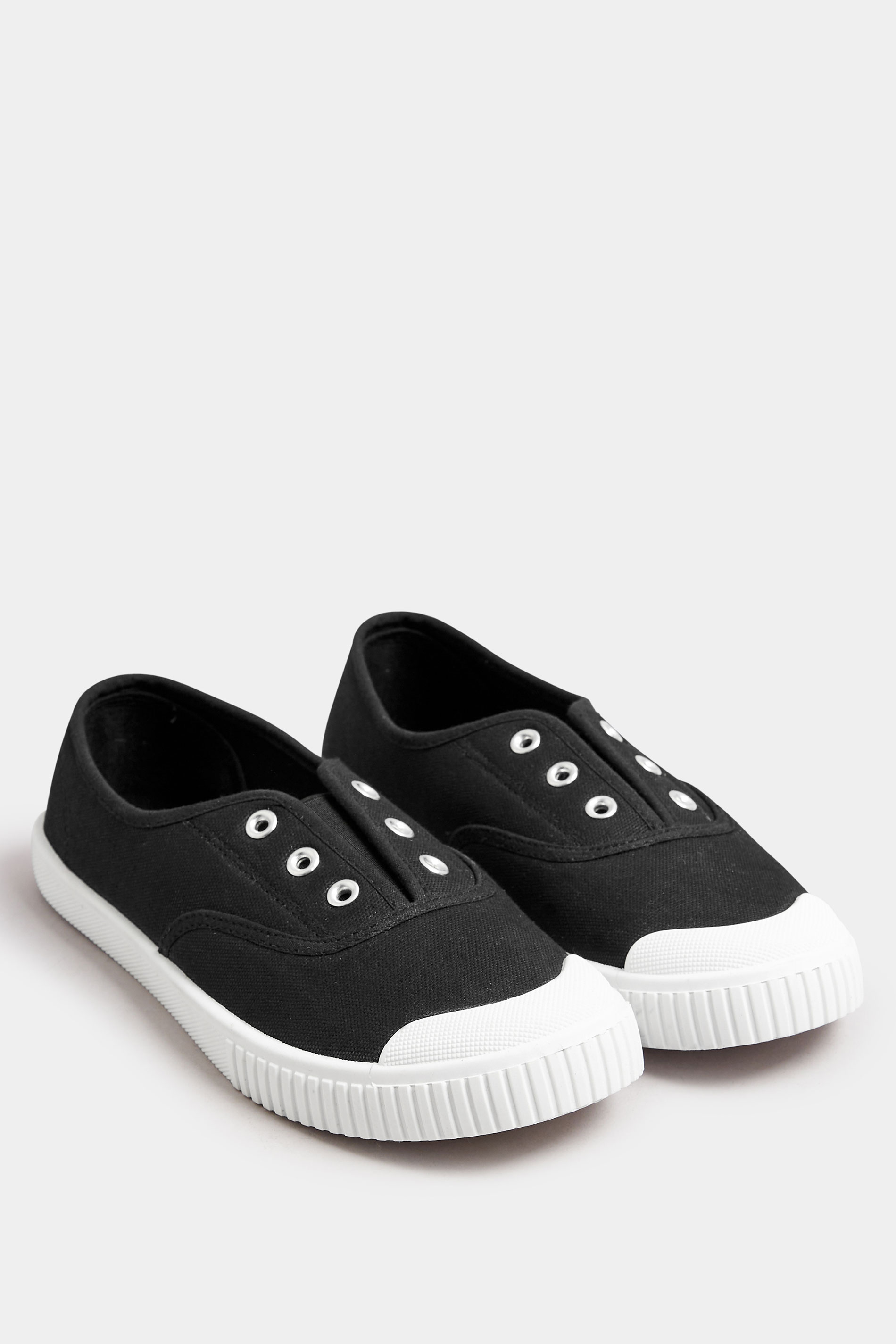 Black Canvas Slip On Trainers In Wide E Fit | Yours Clothing 2