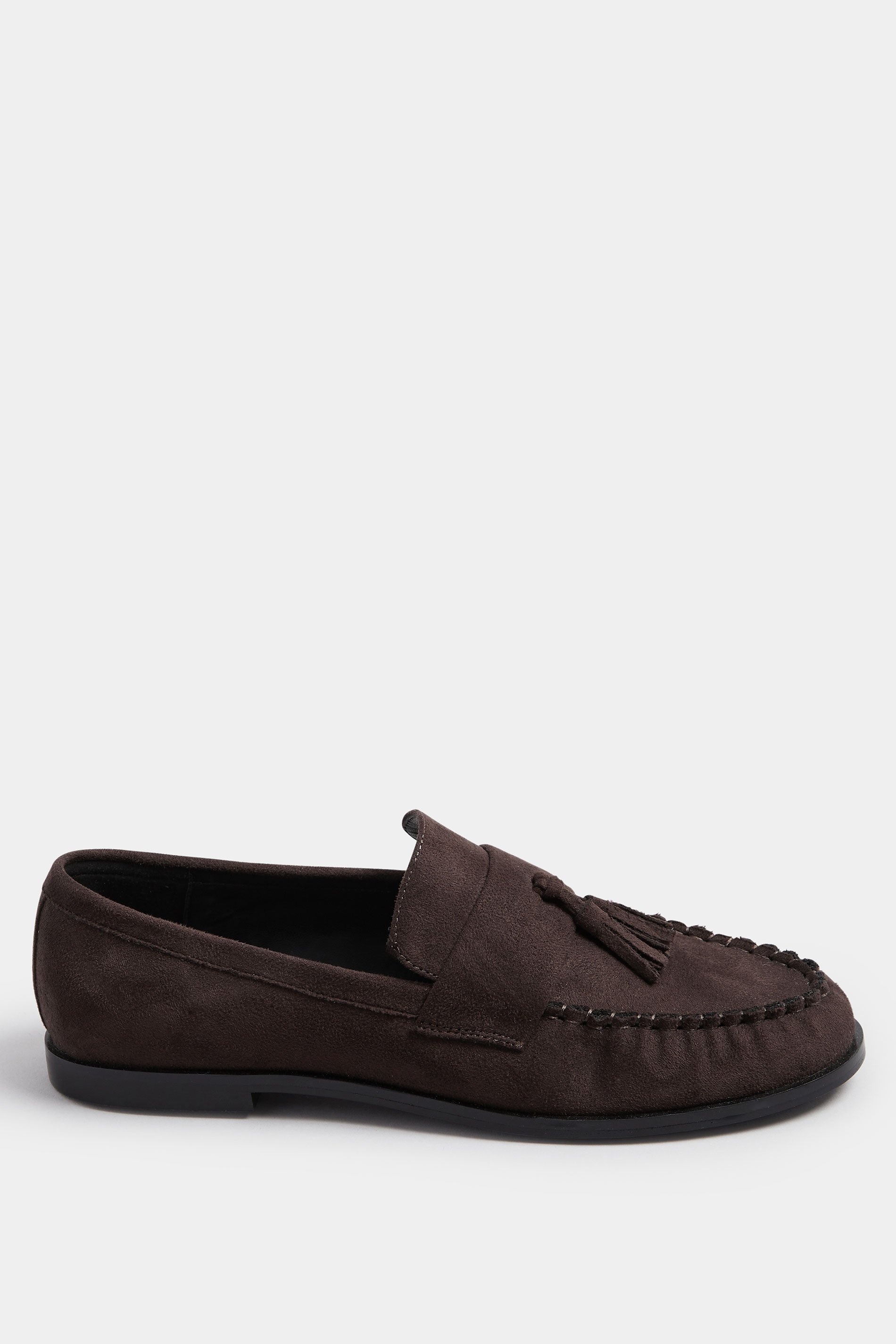 LTS Chocolate Brown Faux Suede Tassel Flat Loafers | Long Tall Sally 3